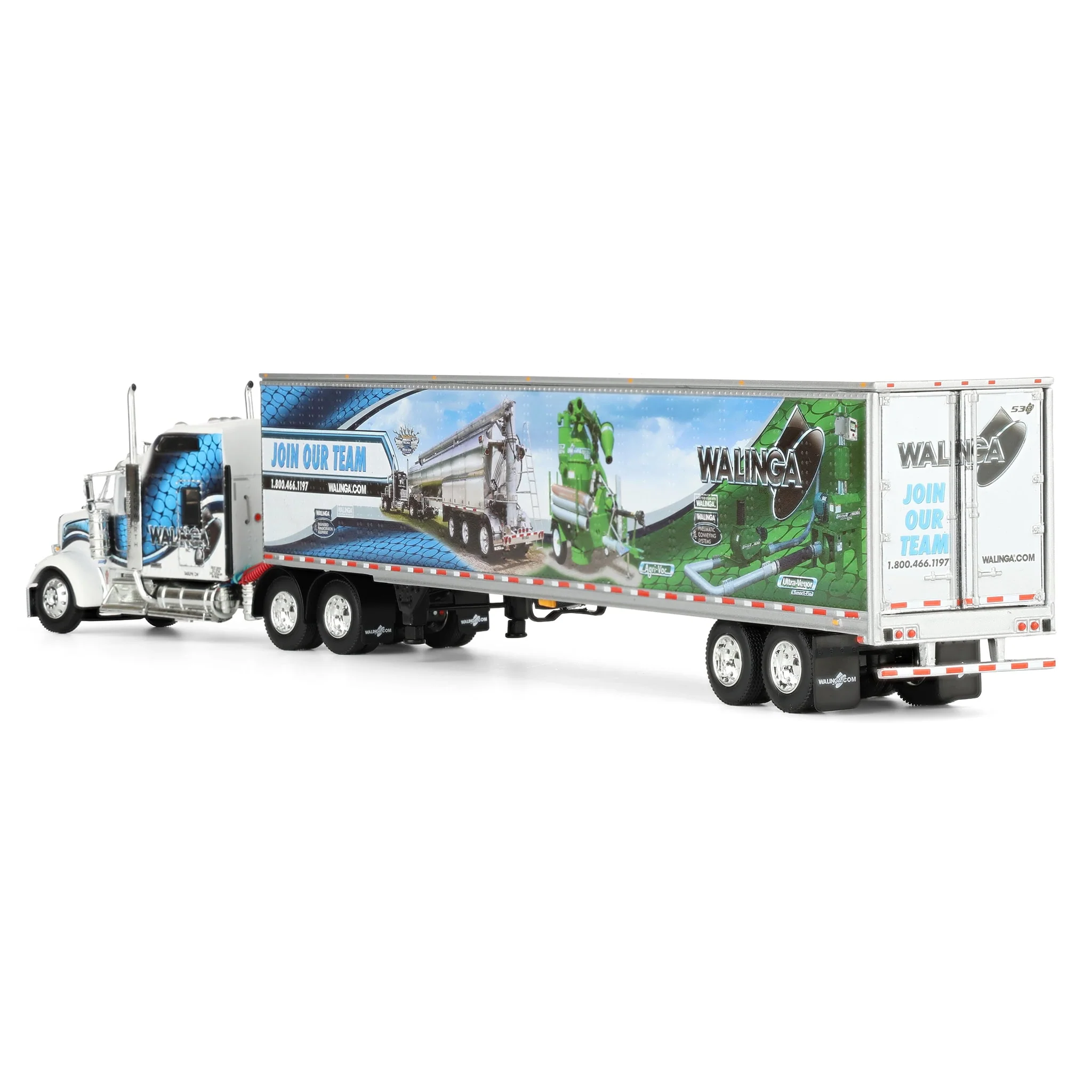 1/64 Kenworth W900L Semi Truck with 53ft Utility Trailer, Walinga Join Our Team, DCP by First Gear Dealer Exclusive - Image 4