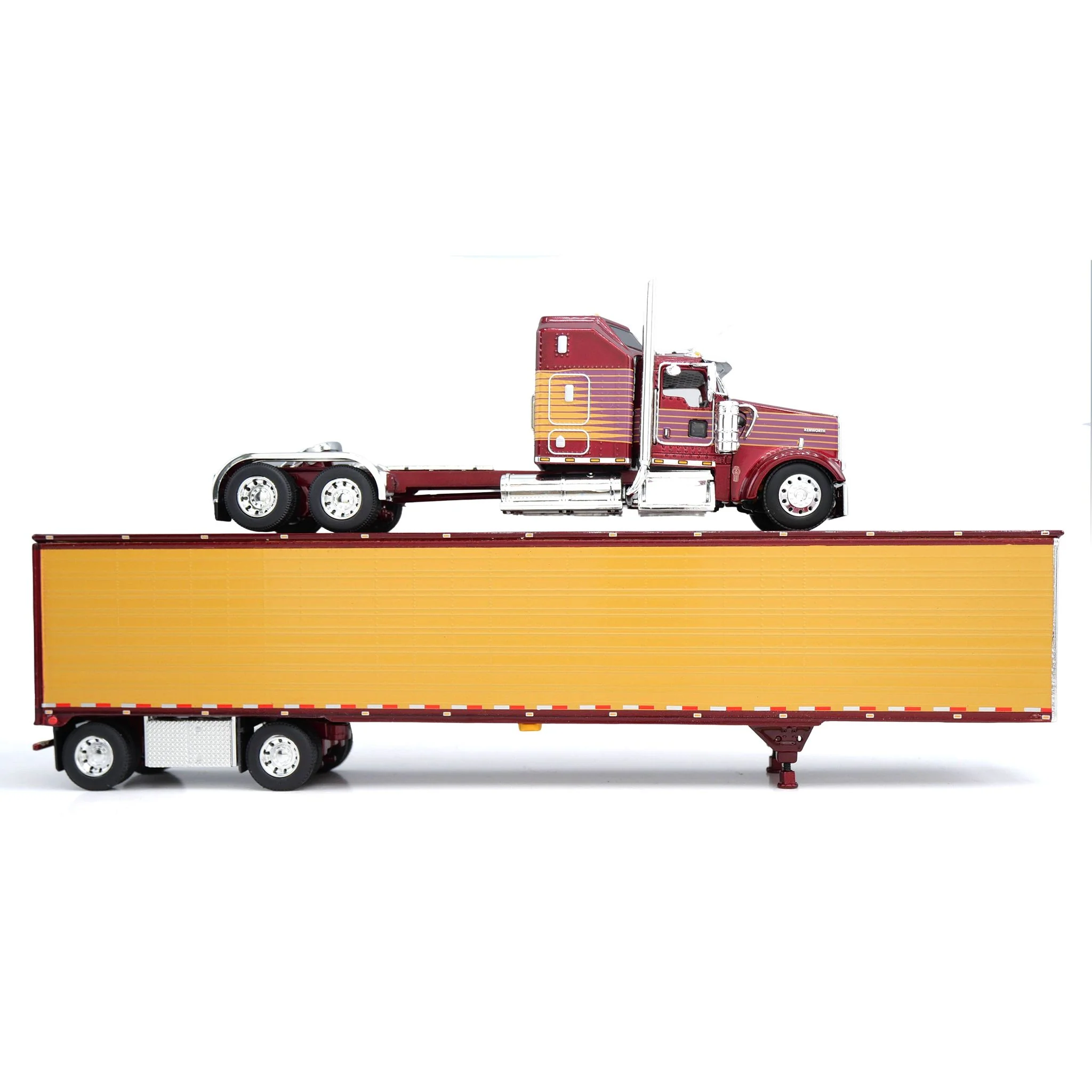 1/64 Kenworth W900L Semi Truck with Aero-One Sleeper & Spread-Axle Van Trailer, Red/Amber, 1 of 252, DCP by First Gear - Image 2