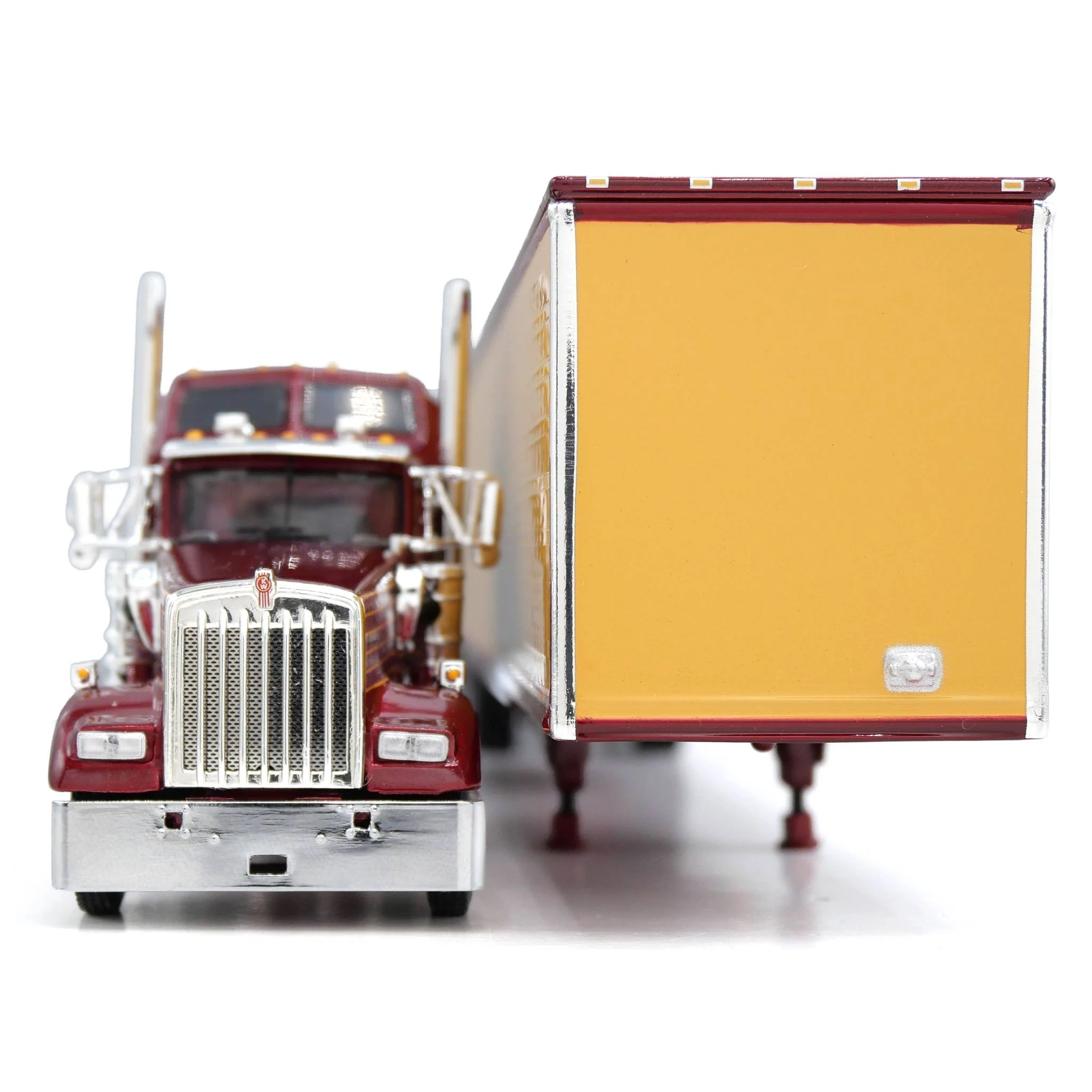 1/64 Kenworth W900L Semi Truck with Aero-One Sleeper & Spread-Axle Van Trailer, Red/Amber, 1 of 252, DCP by First Gear - Image 3