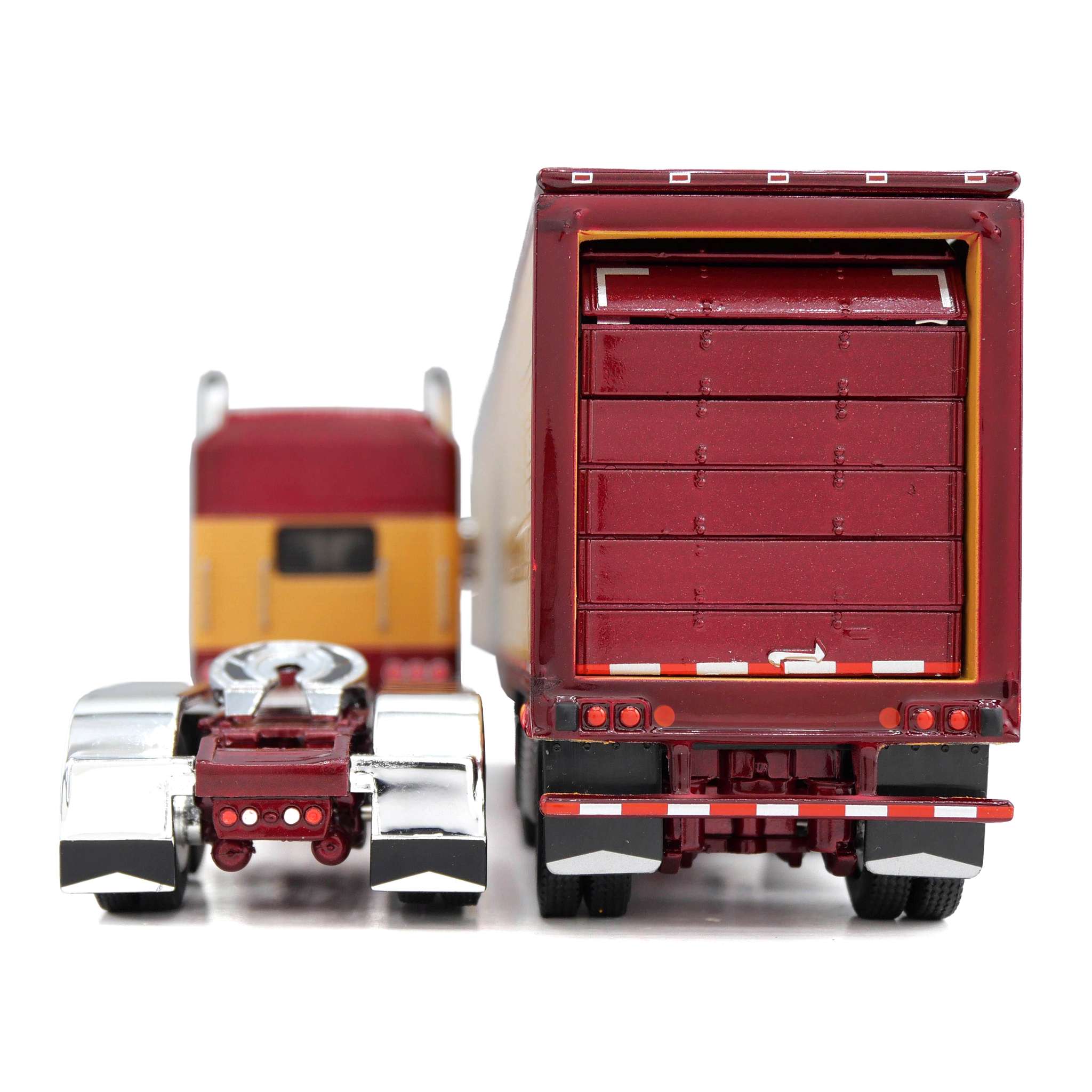 1/64 Kenworth W900L Semi Truck with Aero-One Sleeper & Spread-Axle Van Trailer, Red/Amber, 1 of 252, DCP by First Gear - Image 4