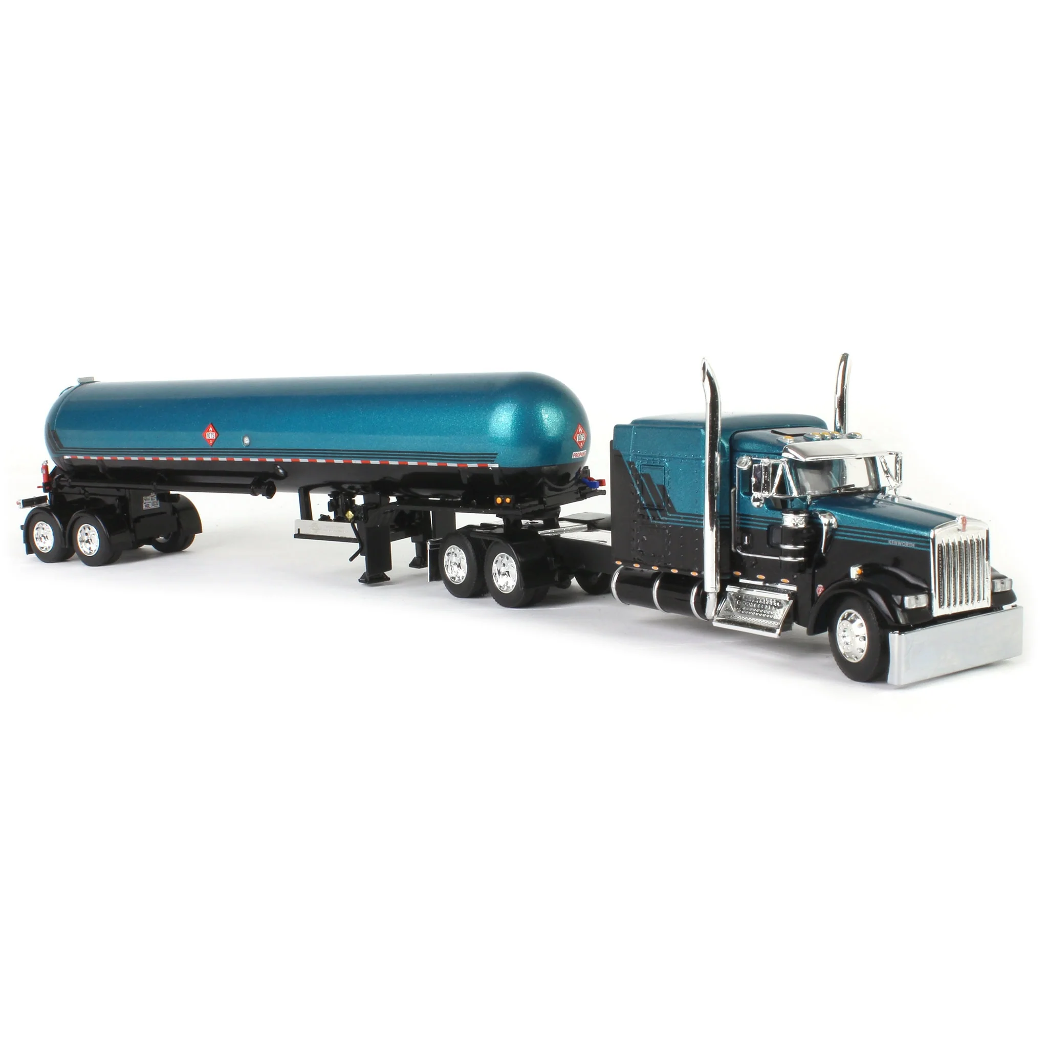 1/64 Kenworth W900L Semi with Mississippi LP Tanker, Turquoise & Black, DCP by First Gear - Image 2