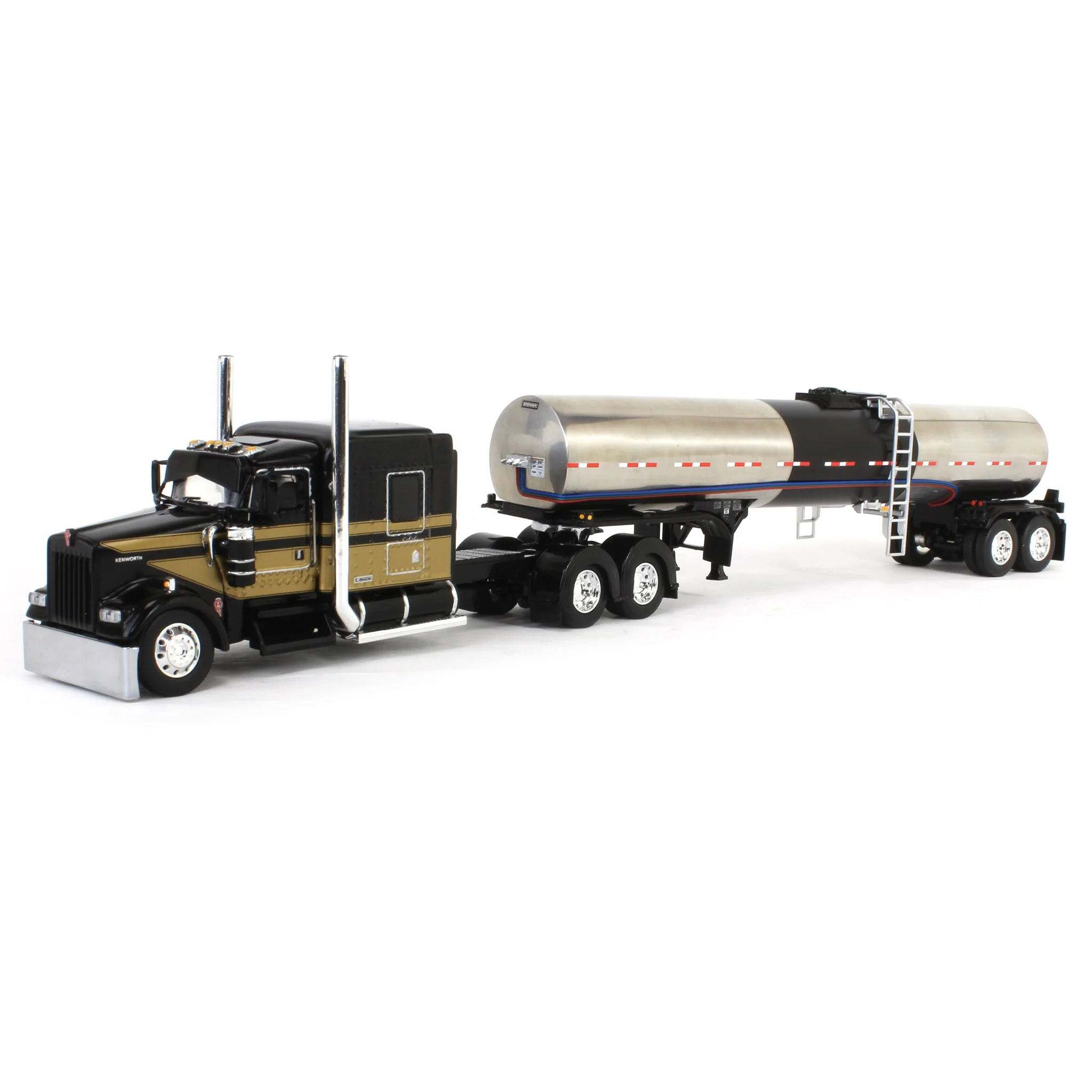 1/64 Kenworth W900L with 72in Aerocab Sleeper & Brenner Tanker, Black & Gold, DCP by First Gear Limited Edition