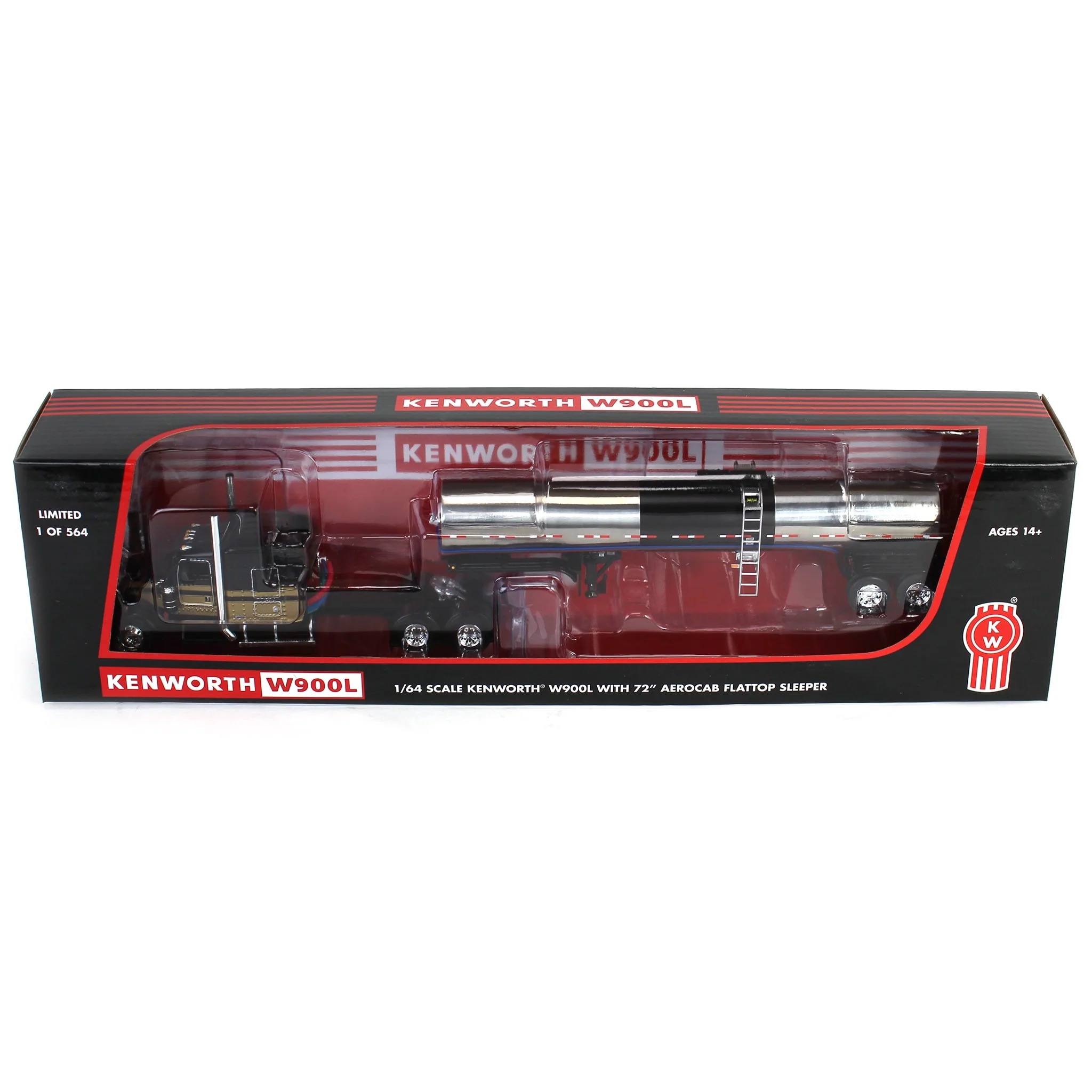 1/64 Kenworth W900L with 72in Aerocab Sleeper & Brenner Tanker, Black & Gold, DCP by First Gear Limited Edition - Image 5