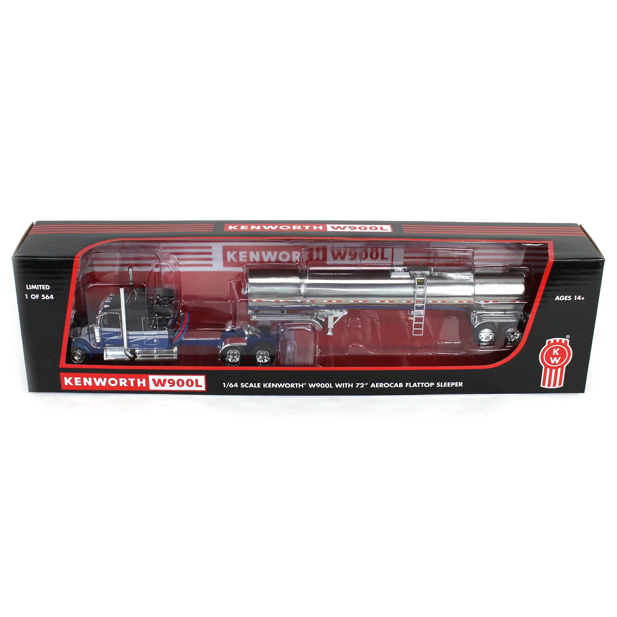 1/64 Kenworth W900L with 72in Aerocab Sleeper & Brenner Tanker, Blue, Black & Silver, DCP by First Gear Limited Edition - Image 6