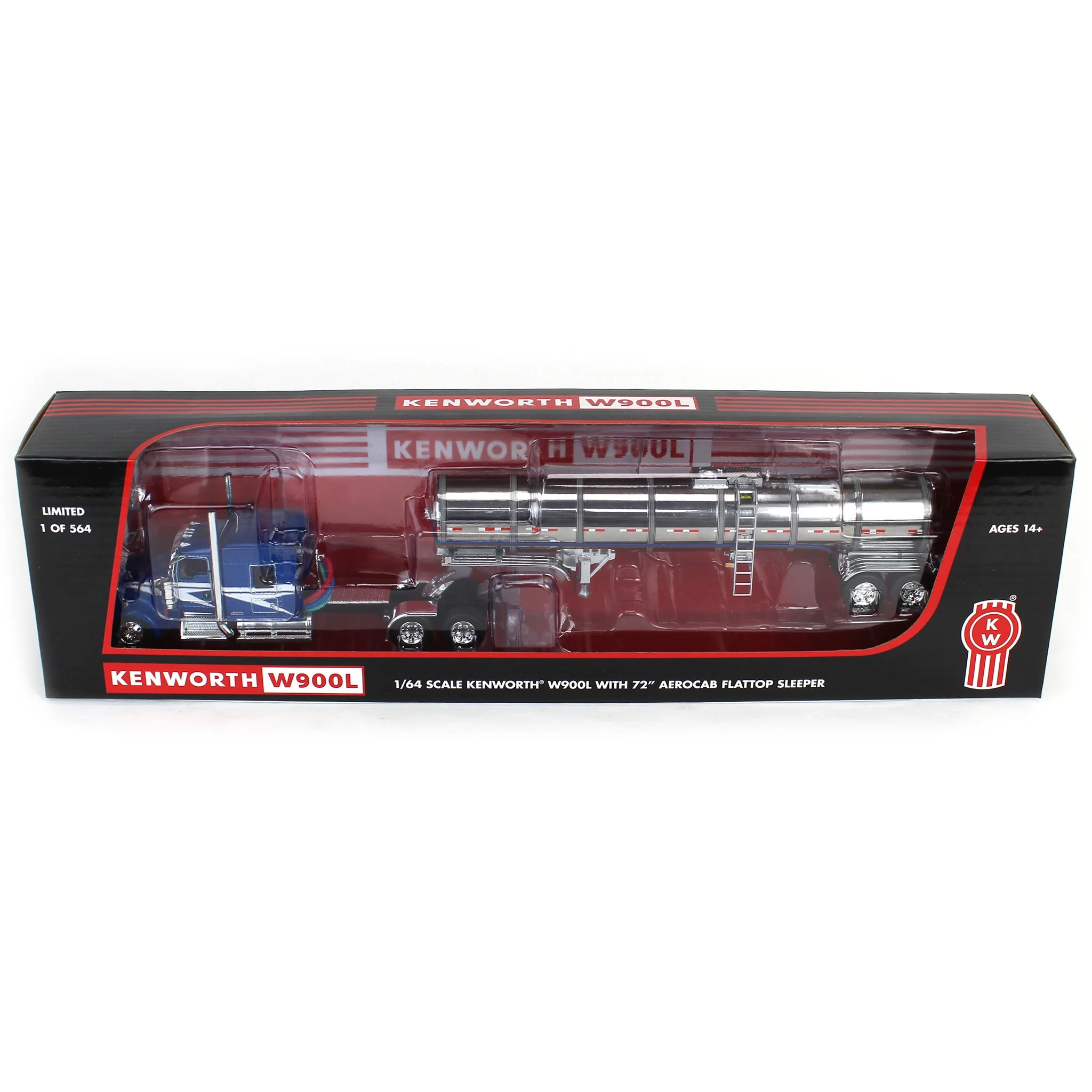 1/64 Kenworth W900L with 72in Aerocab Sleeper & Brenner Tanker, Blue & White, DCP by First Gear Limited Edition - Image 5