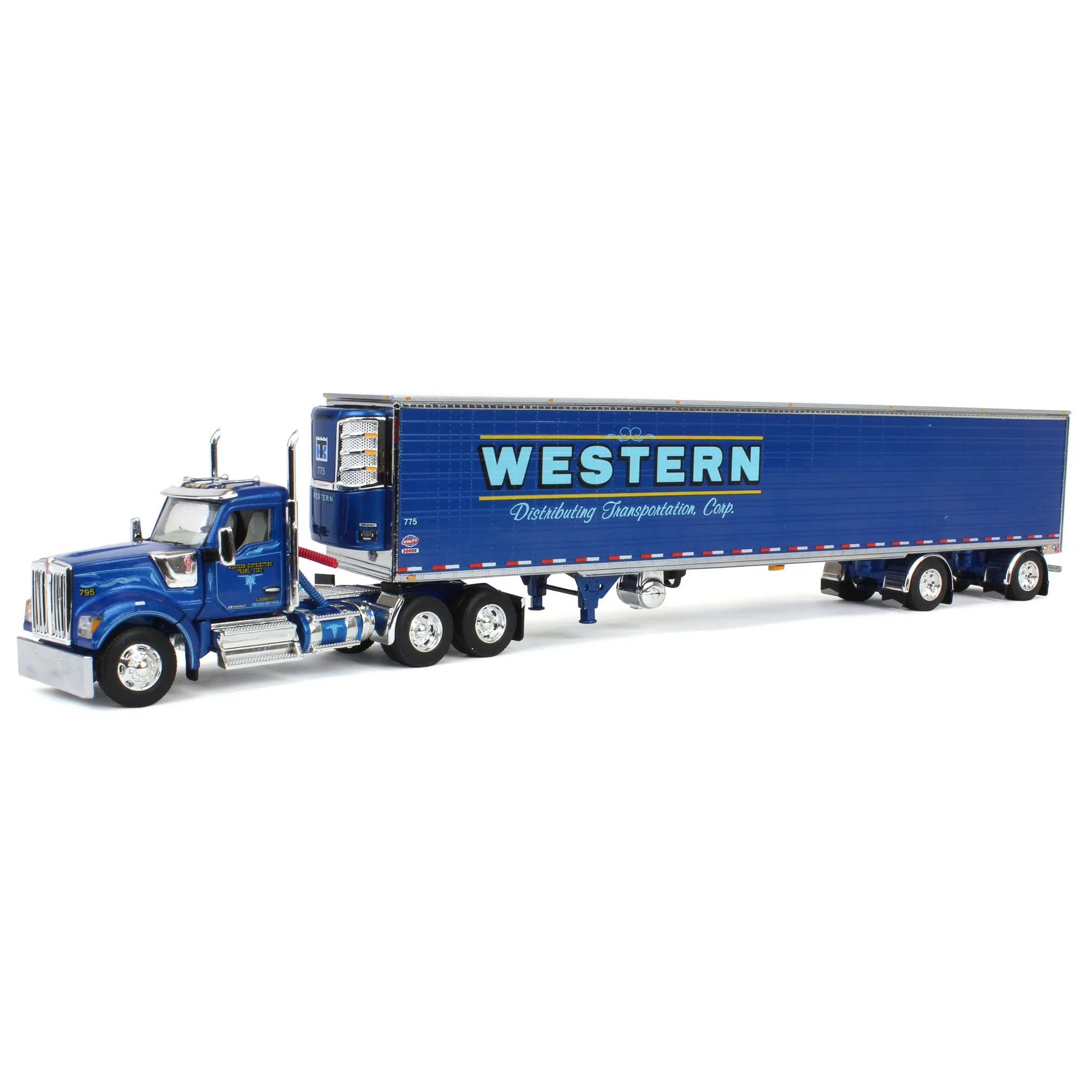1/64 Kenworth W990 Day Cab with 53ft Utility Reefer Trailer, Western Distributing, DCP by First Gear