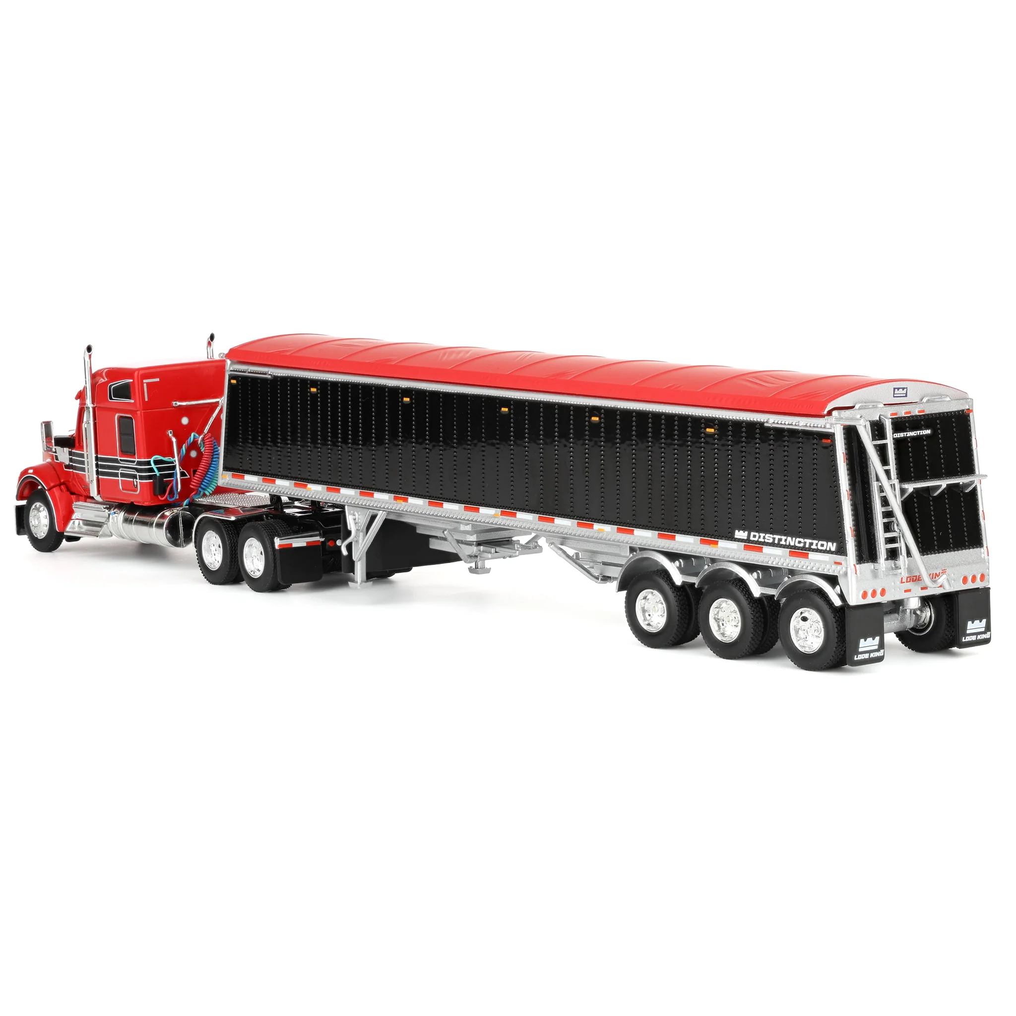 1/64 Kenworth W990 Semi Truck & Lode King Hopper Trailer, Red/Black, DCP by First Gear - Image 4