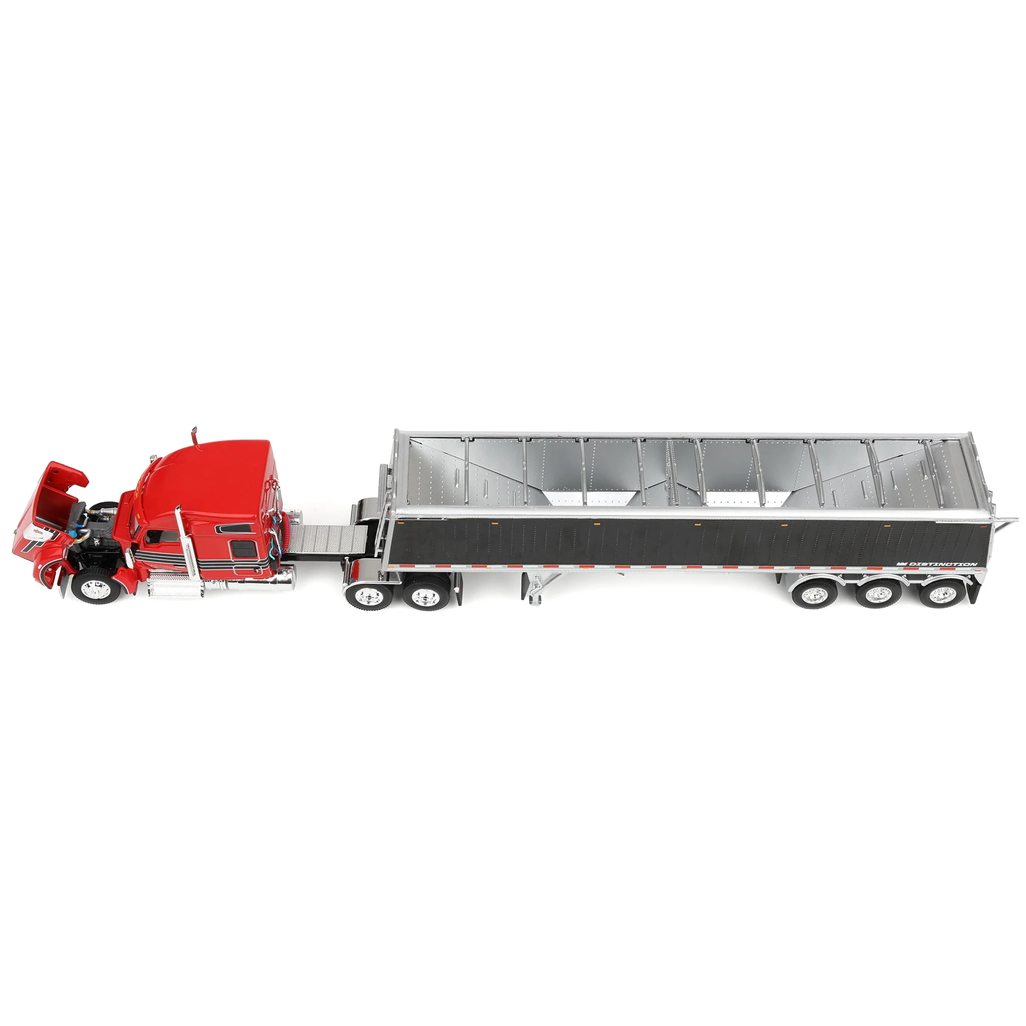 1/64 Kenworth W990 Semi Truck & Lode King Hopper Trailer, Red/Black, DCP by First Gear - Image 5