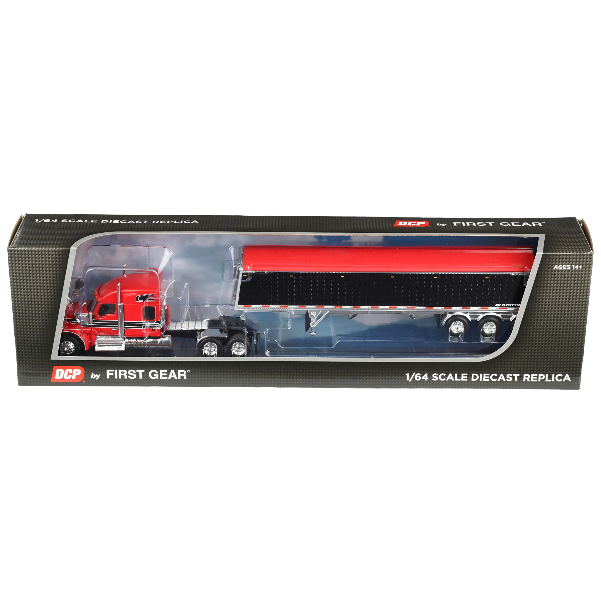 1/64 Kenworth W990 Semi Truck & Lode King Hopper Trailer, Red/Black, DCP by First Gear - Image 6