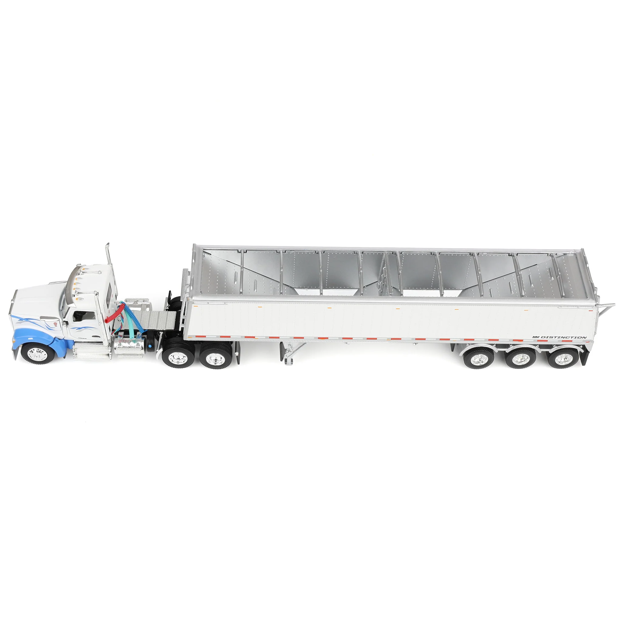 1/64 Kenworth W990 Semi Truck & Lode King Hopper Trailer, White/Blue, DCP by First Gear - Image 5