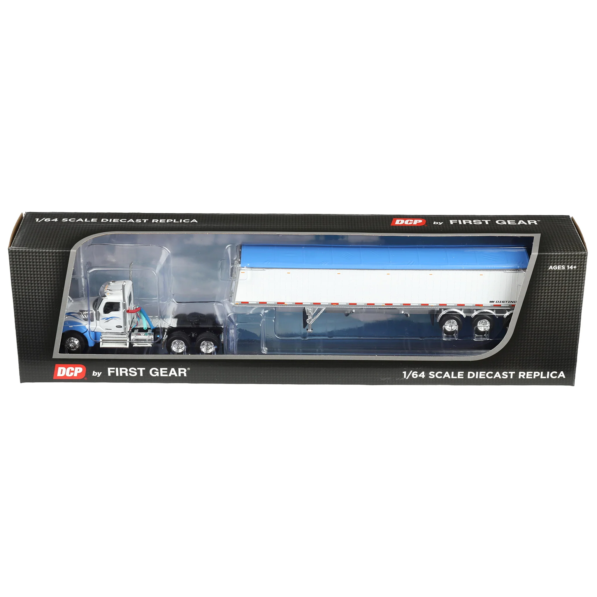 1/64 Kenworth W990 Semi Truck & Lode King Hopper Trailer, White/Blue, DCP by First Gear - Image 6