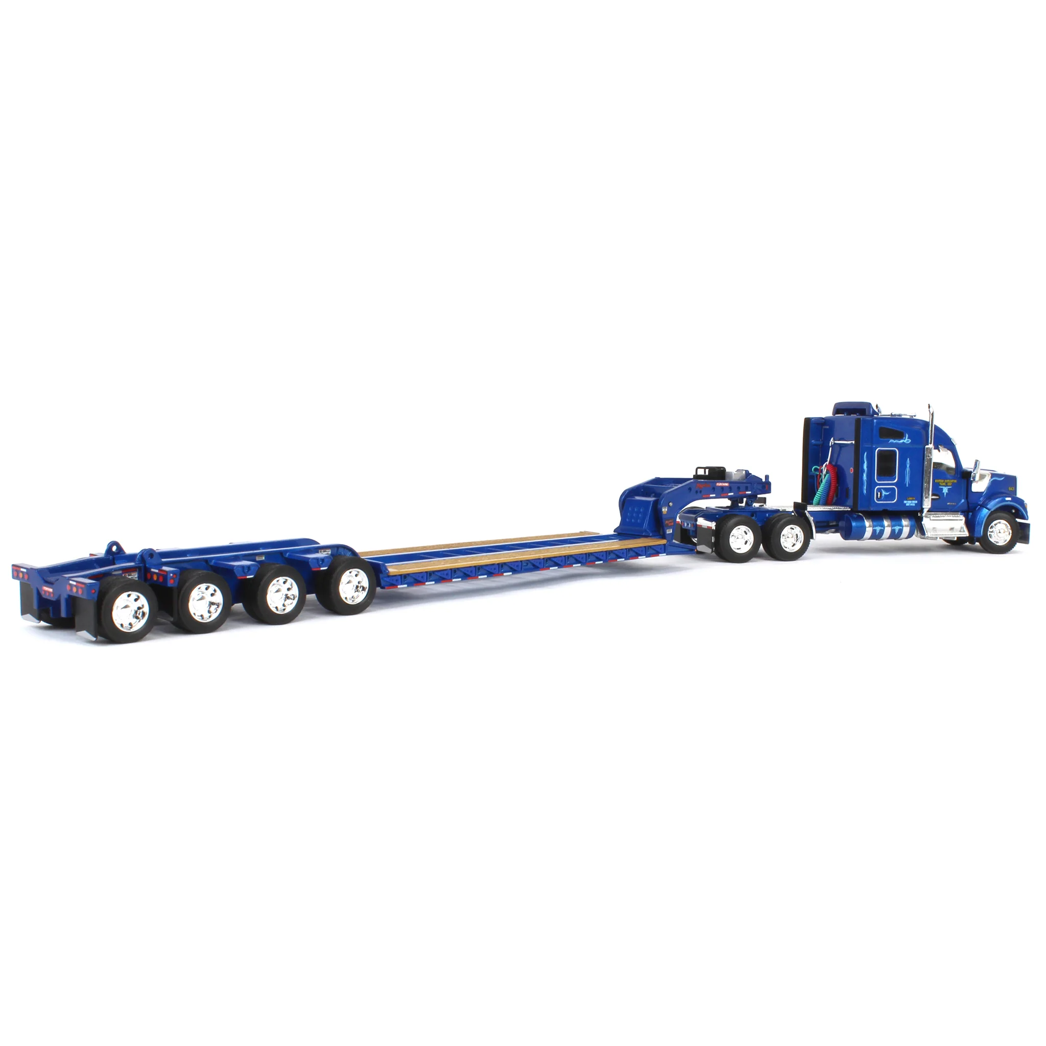 1/64 Kenworth W990 Semi Truck with Fontaine Magnitude Tri-axle Lowboy & Flip Tail, Western Distributing, DCP by First Gear - Image 3