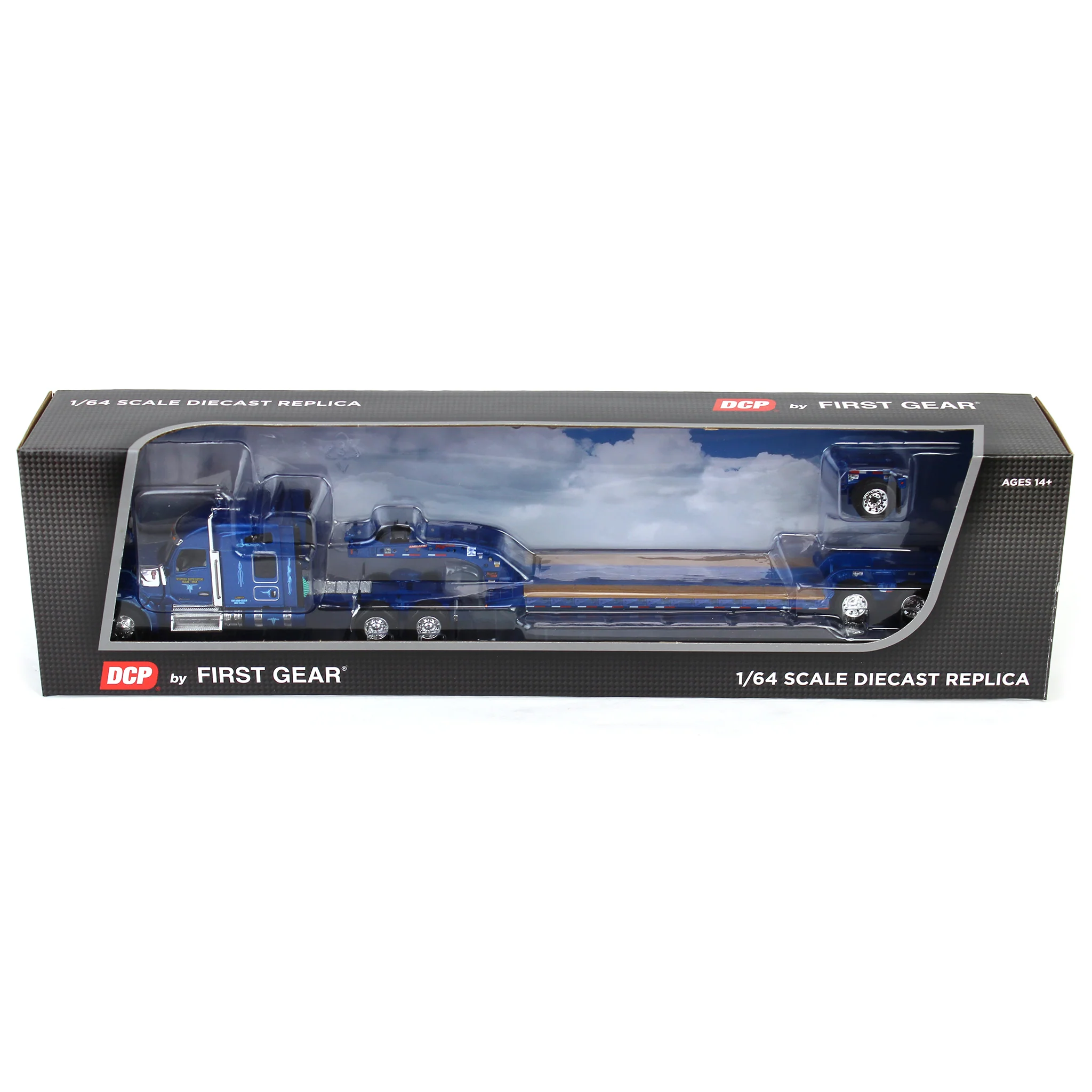 1/64 Kenworth W990 Semi Truck with Fontaine Magnitude Tri-axle Lowboy & Flip Tail, Western Distributing, DCP by First Gear - Image 6