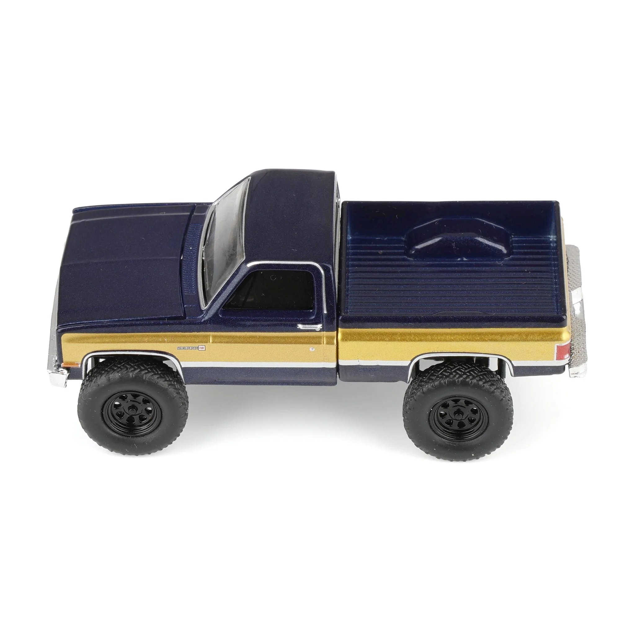 1/64 Lifted 1987 GMC K2500 High Sierra Pickup Truck, Stone Blue Metallic & Gold Dealer Exclusive by GreenLight Collectibles - Image 5