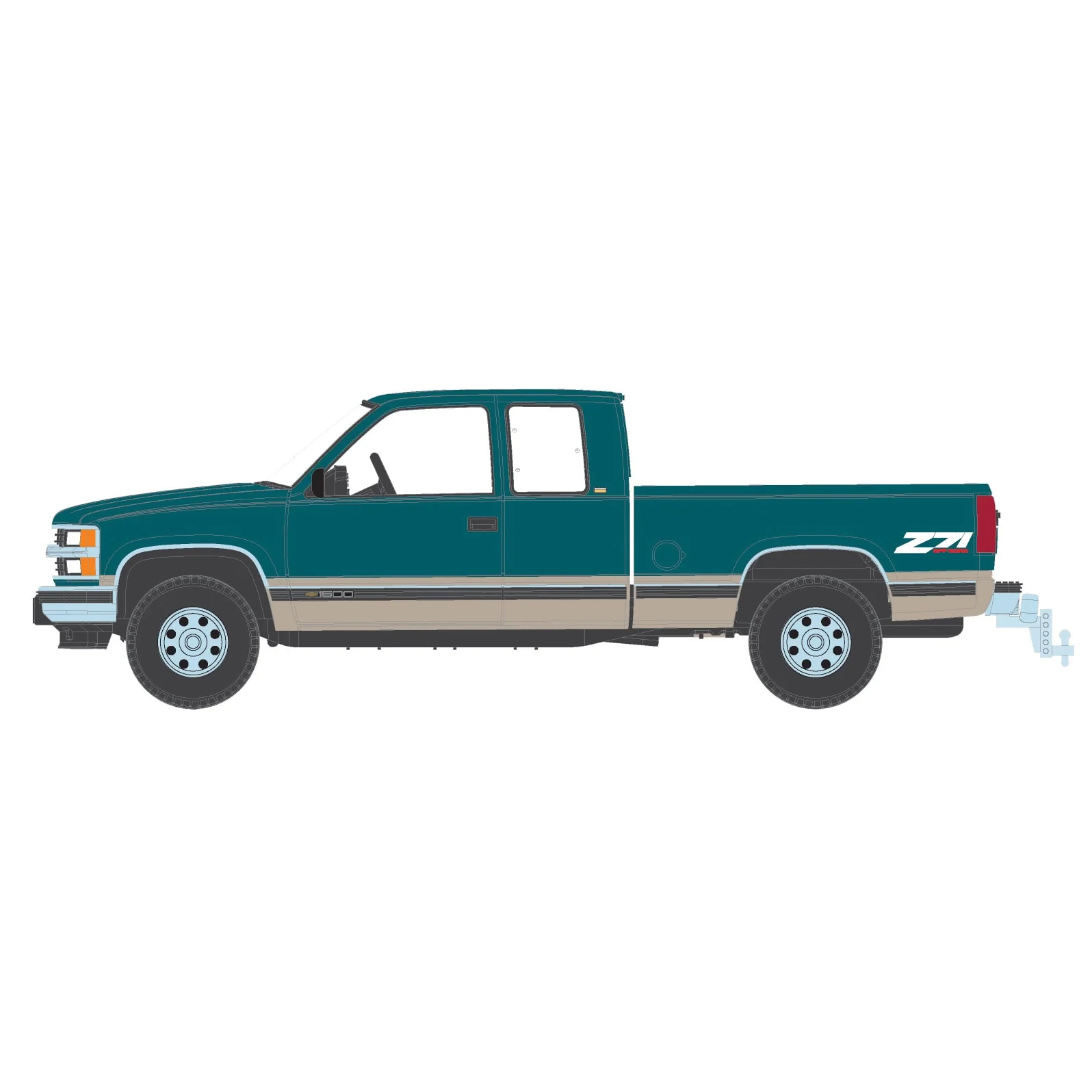 1/64 Lifted 1998 Chevrolet Silverado 1500 Extended Cab, Emerald Green & Tan, Outback Toys Exclusive