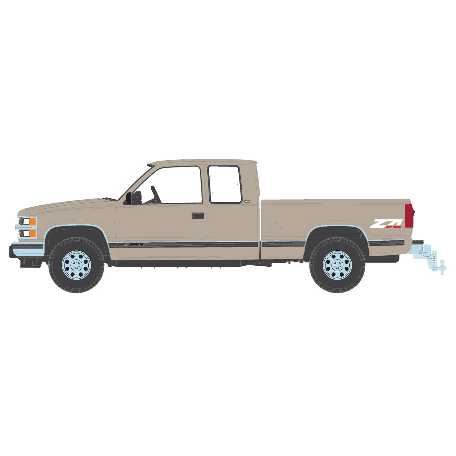 1/64 Lifted 1998 Chevrolet Silverado 1500 Extended Cab, Light Sandrift, Outback Toys Exclusive