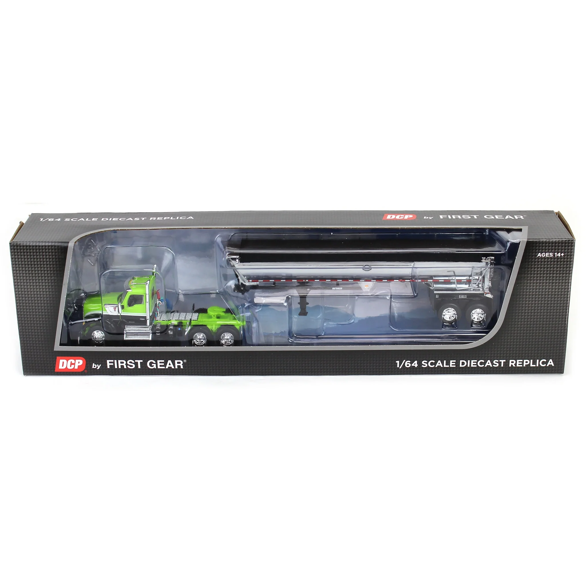 1/64 Lime Green & Black Kenworth W990 Day Cab with MAC Half Round End Dump Trailer, DCP by First Gear - Image 5