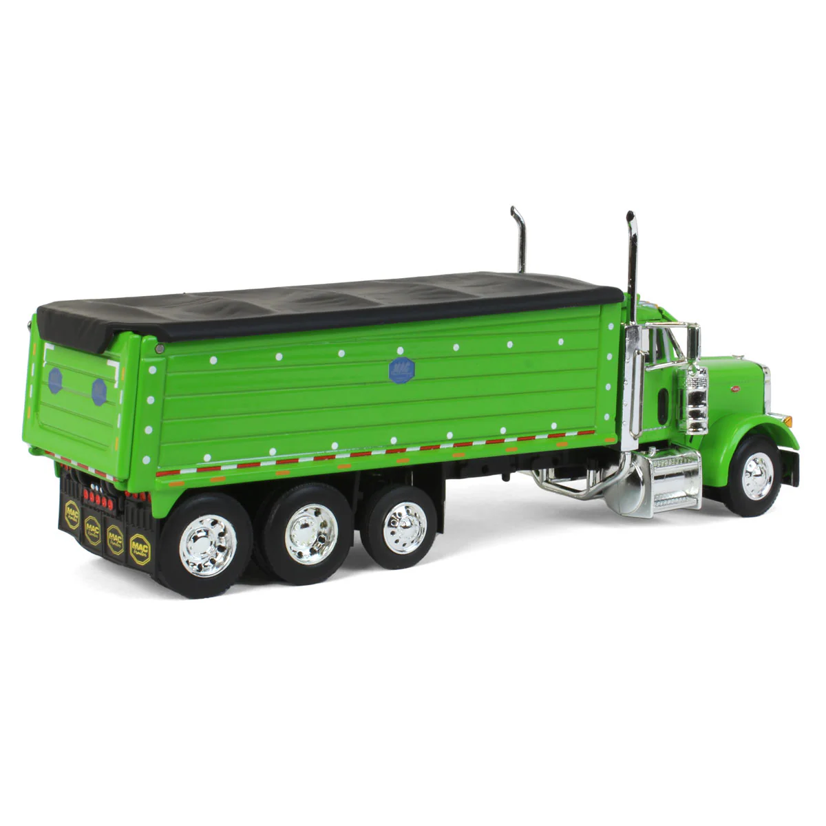 1/64 Lime Green Peterbilt 379 Semi Truck with Tri-axle MAC Dump Body, DCP by First Gear - Image 3