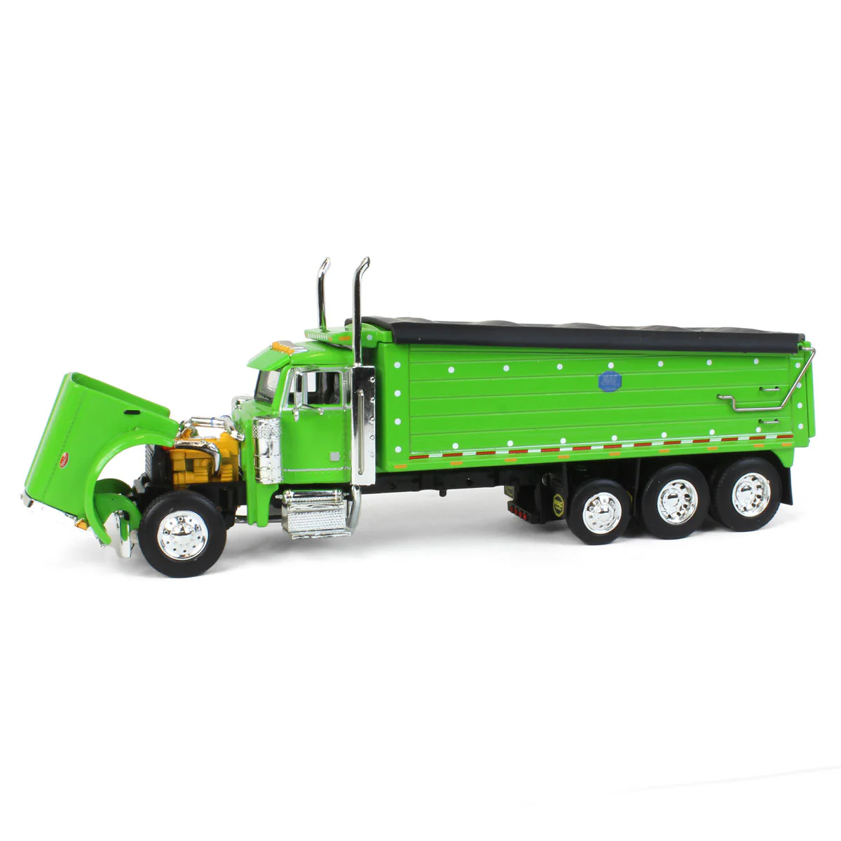 1/64 Lime Green Peterbilt 379 Semi Truck with Tri-axle MAC Dump Body, DCP by First Gear - Image 5