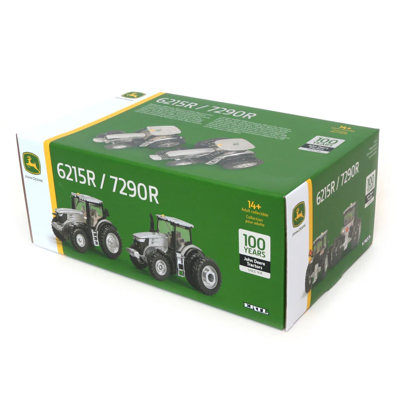 1/64 John Deere 6215R & 7290R Tractor Set by ERTL, John Deere 100 Years, Silver & Black - Image 2