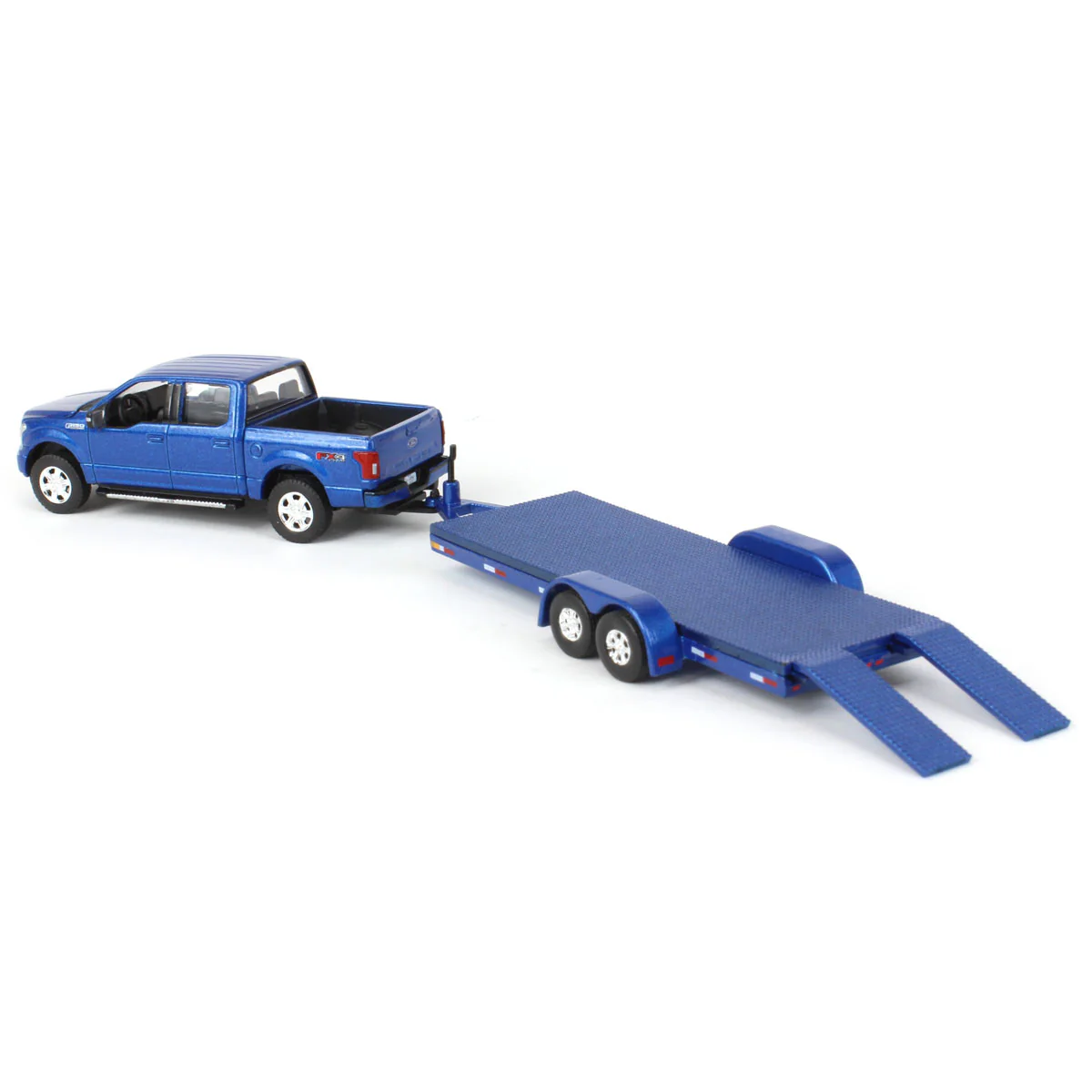 1/64 Metallic Blue 2019 Ford F-150 with Trailer by Auto World, Limited Edition - Image 4