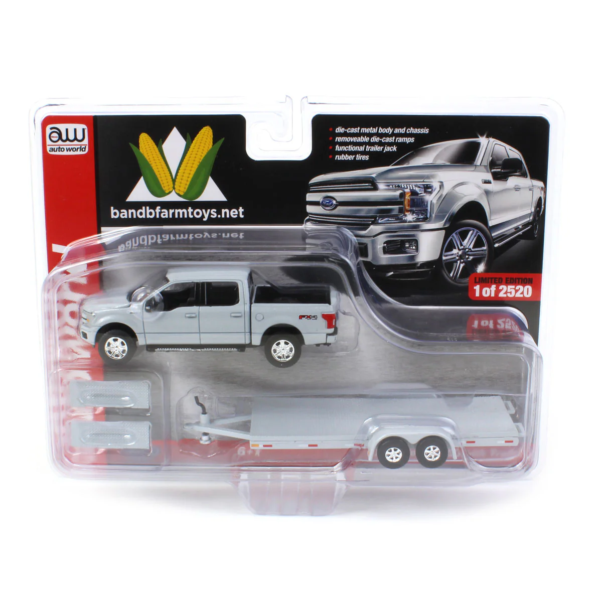 1/64 Stone Gray 2019 Ford F-150 with Trailer by Auto World, Limited Edition - Image 6