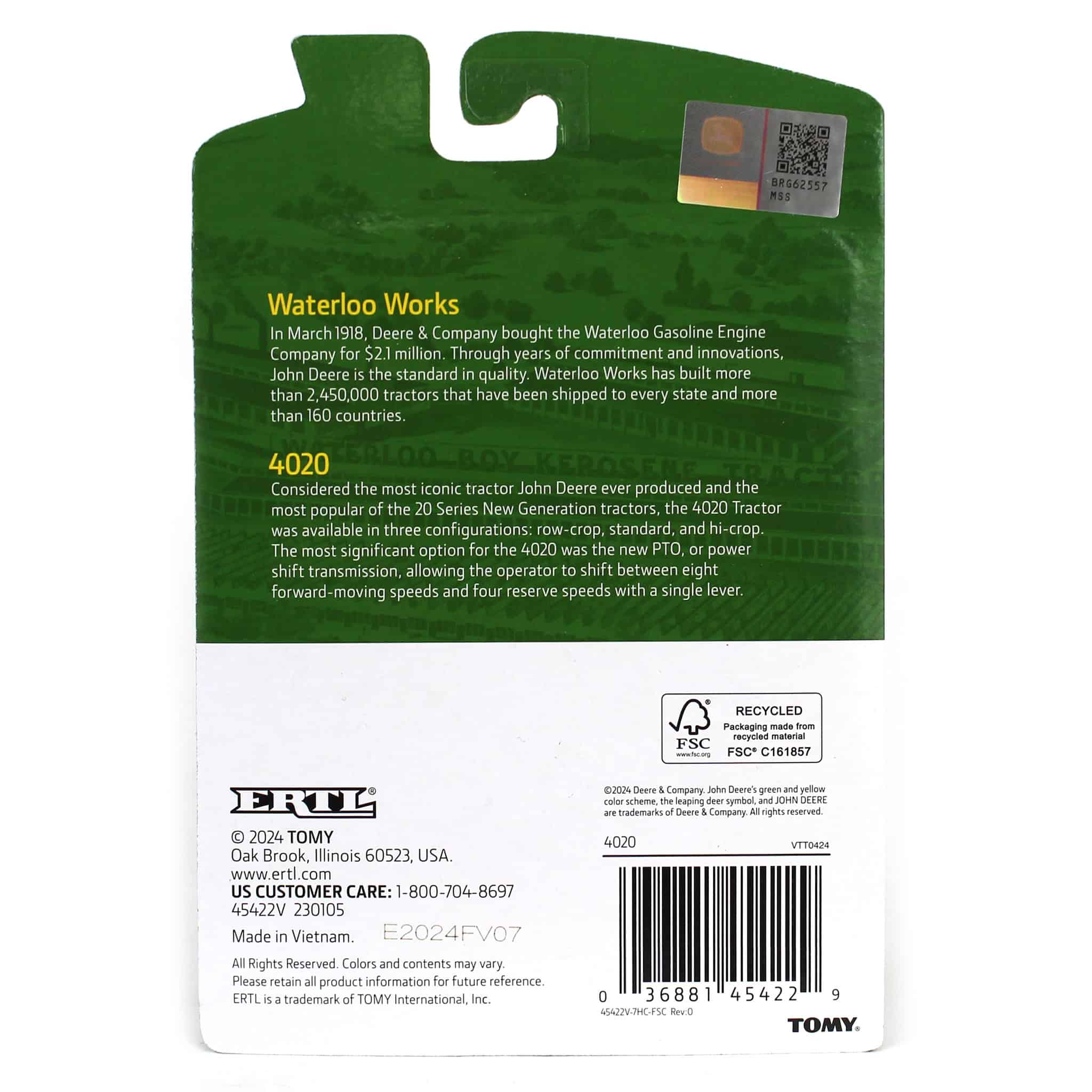 1/64 John Deere 4020 Tractor by ERTL, Waterloo Museum Edition - Image 7
