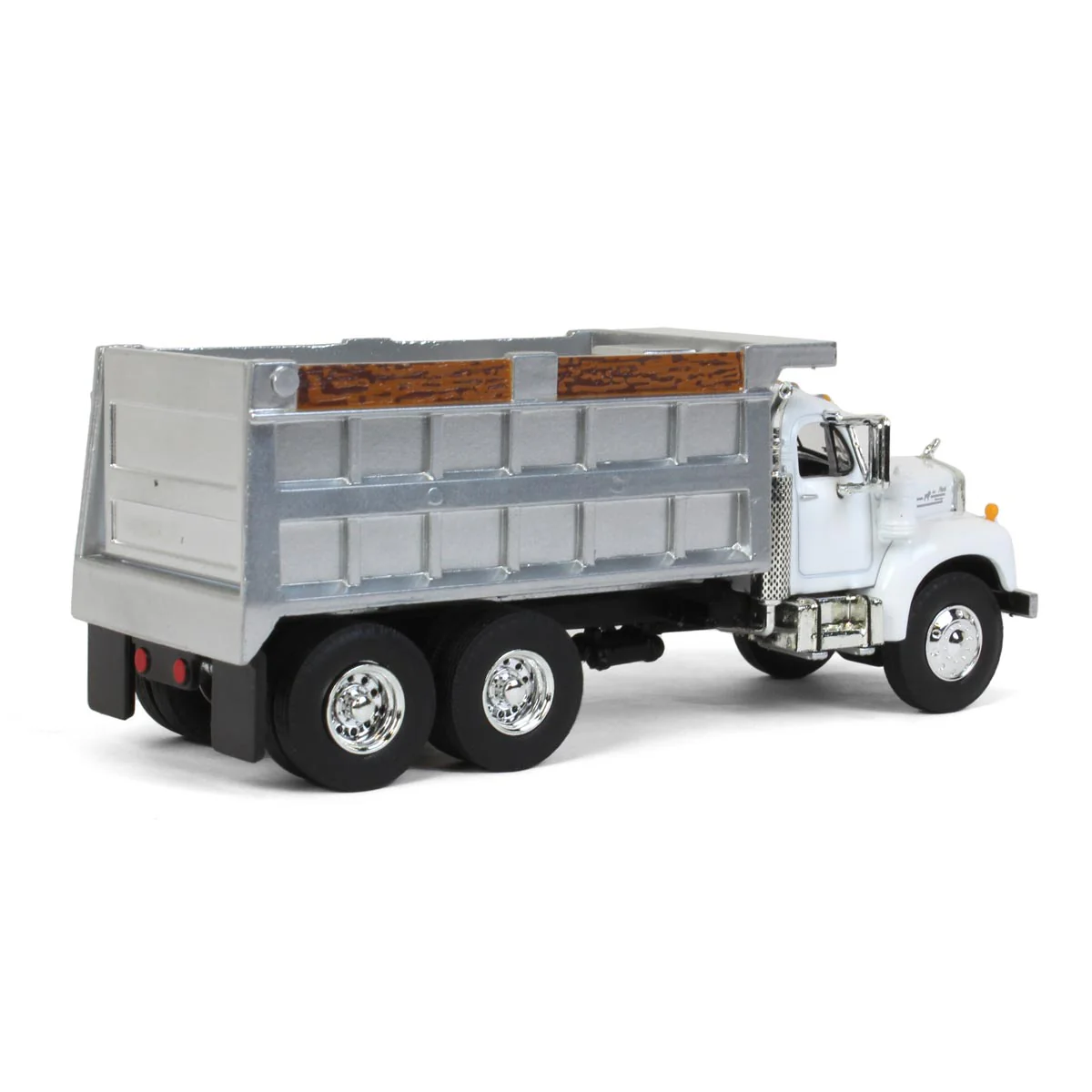 1/64 Mack B-61 Dump Truck by First Gear, White with Gray Dump - Image 3