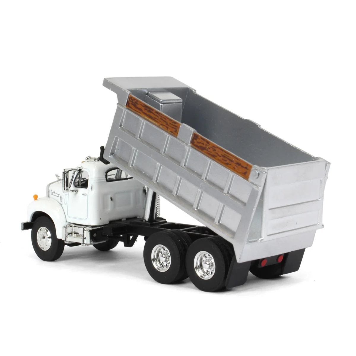 1/64 Mack B-61 Dump Truck by First Gear, White with Gray Dump - Image 4