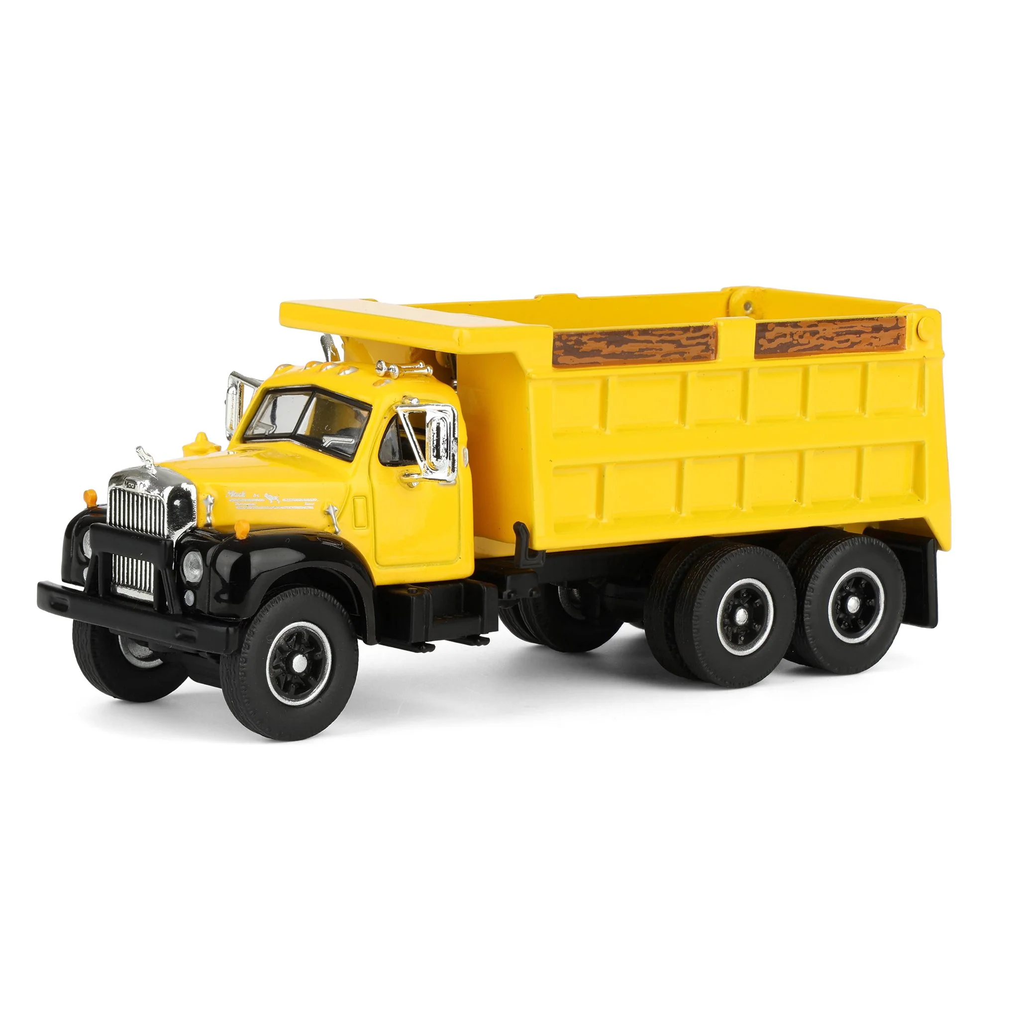1/64 Mack B-61 Dump Truck by First Gear, Yellow with Black Frame