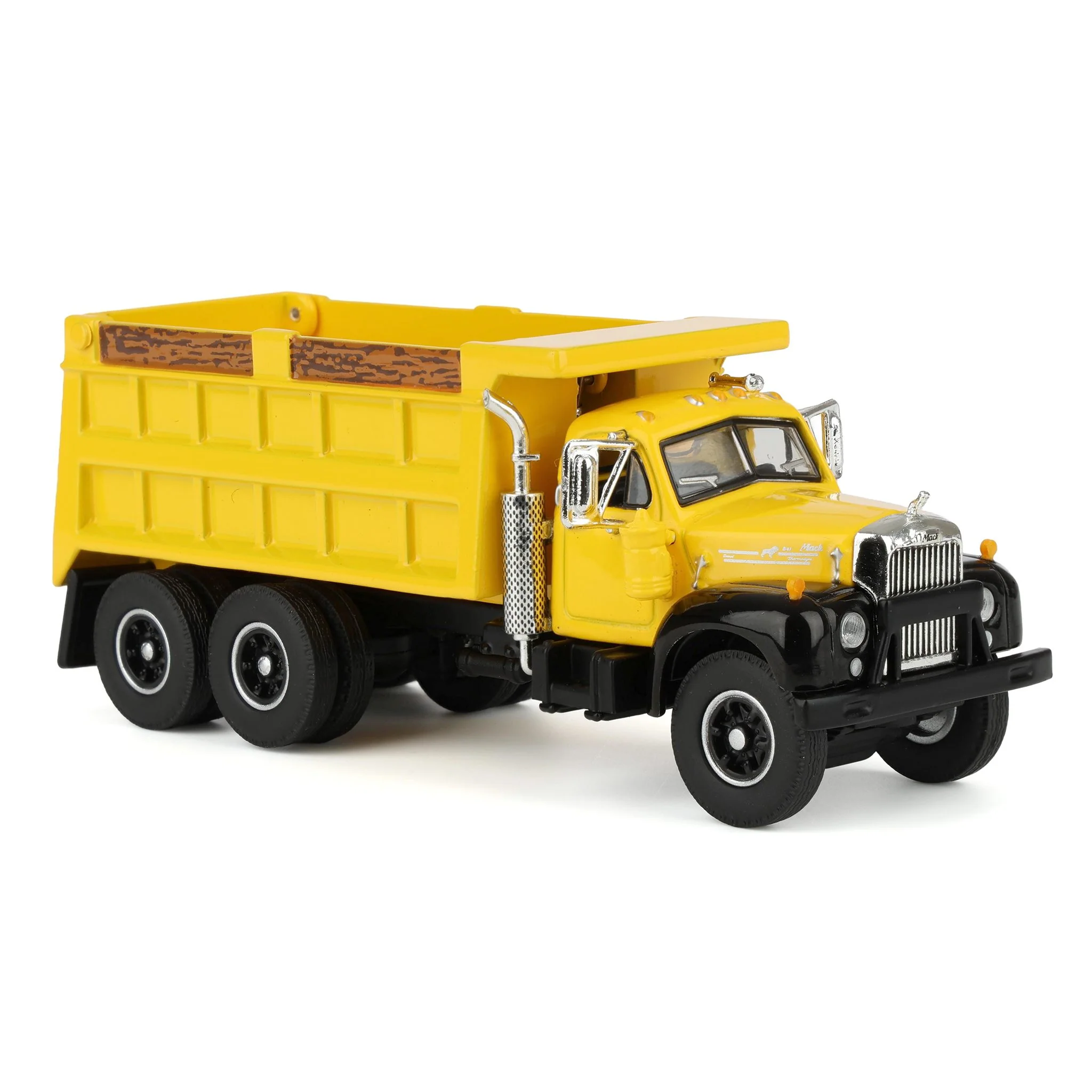 1/64 Mack B-61 Dump Truck by First Gear, Yellow with Black Frame - Image 2