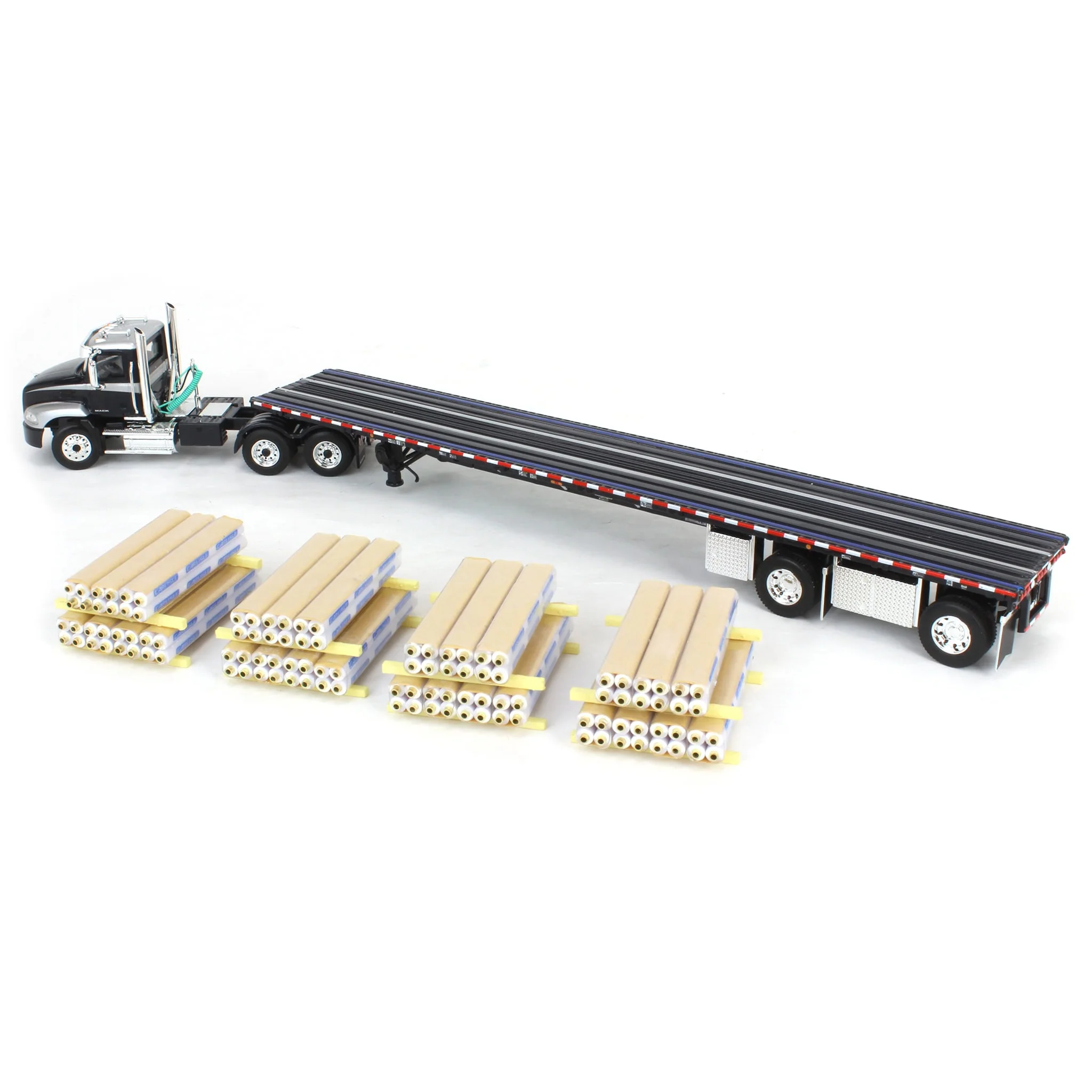 1/64 Black/Silver Mack Pinnacle with 53ft Wilson Roadbrute Trailer & Pallet Load, DCP by First Gear - Image 4