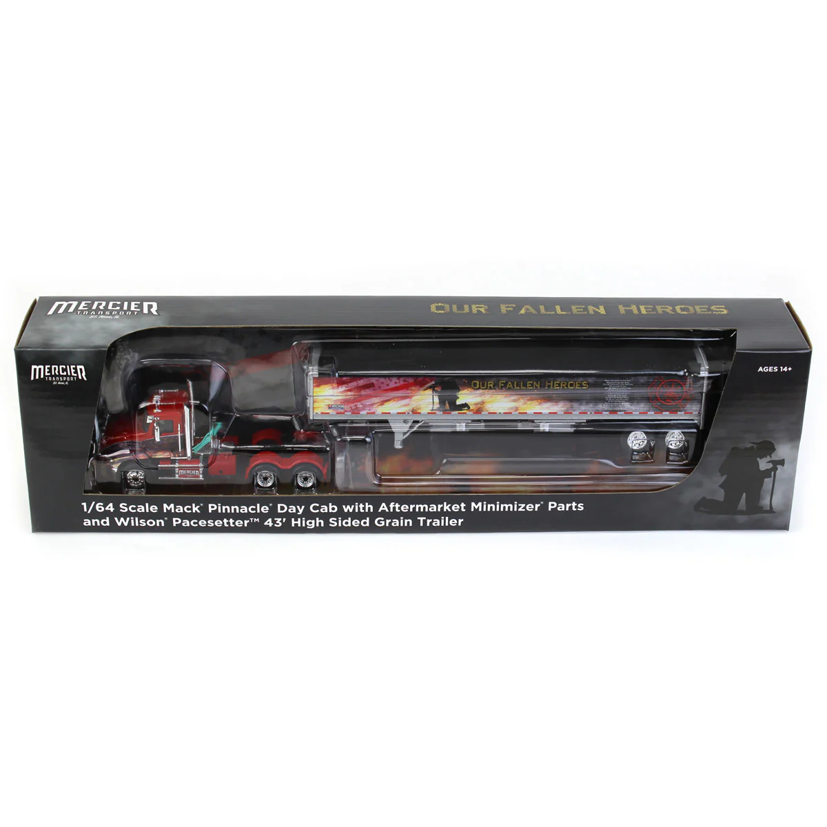 1/64 Mack Pinnacle Semi Truck with Wilson Pacesetter Grain Trailer, Mercier Transport - Our Fallen Heroes, DCP by First Gear - Image 7