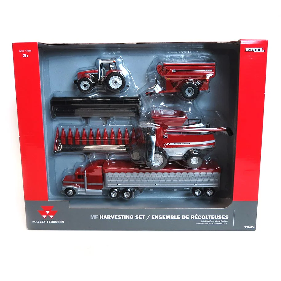 1/64 Massey Ferguson Harvesting Set with Combine, Tractor, Grain Cart & Semi Truck by ERTL - Image 2