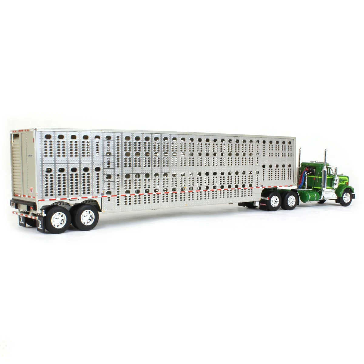 1/64 Neon/Dark Green Kenworth W900A Semi Truck with Day Cab & Wilson Silver Star Livestock Trailer, DCP by First Gear - Image 3