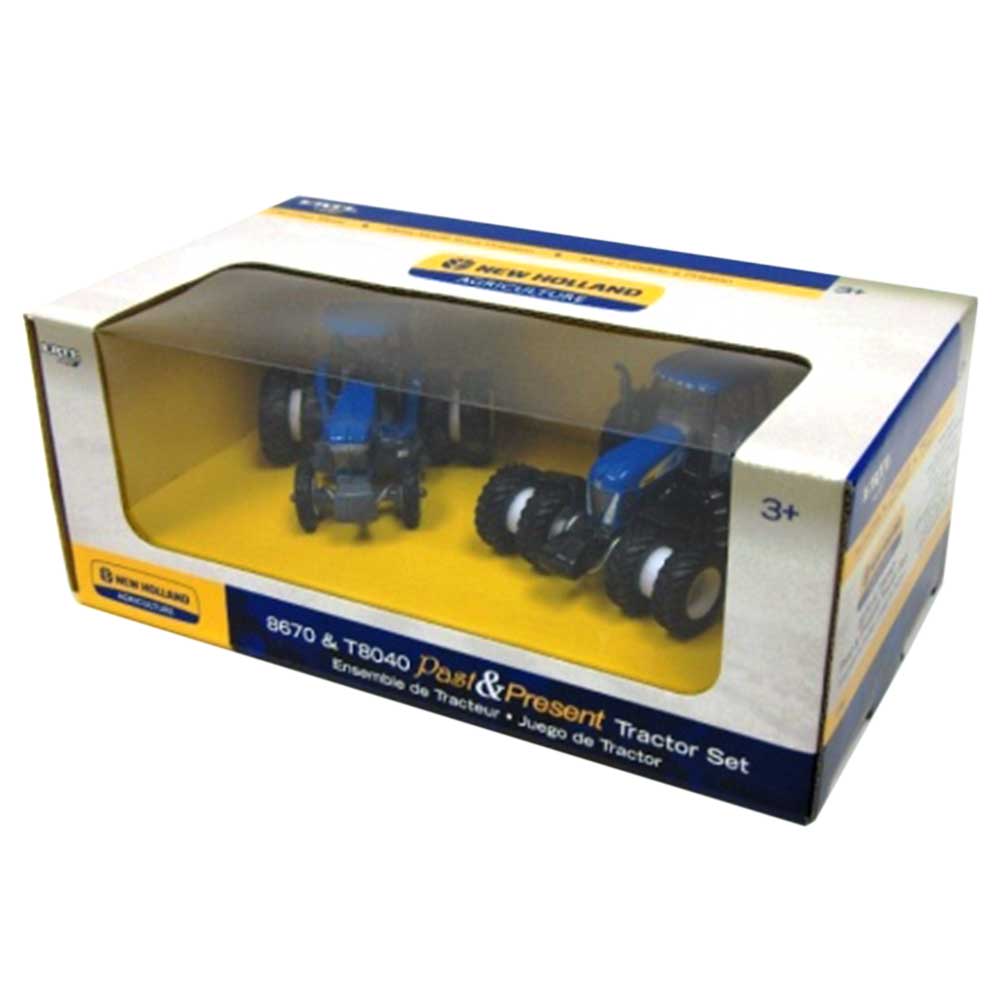 1/64 New Holland 2 Piece Past & Present Tractor Set with 8670 & T8040 by ERTL - Image 2