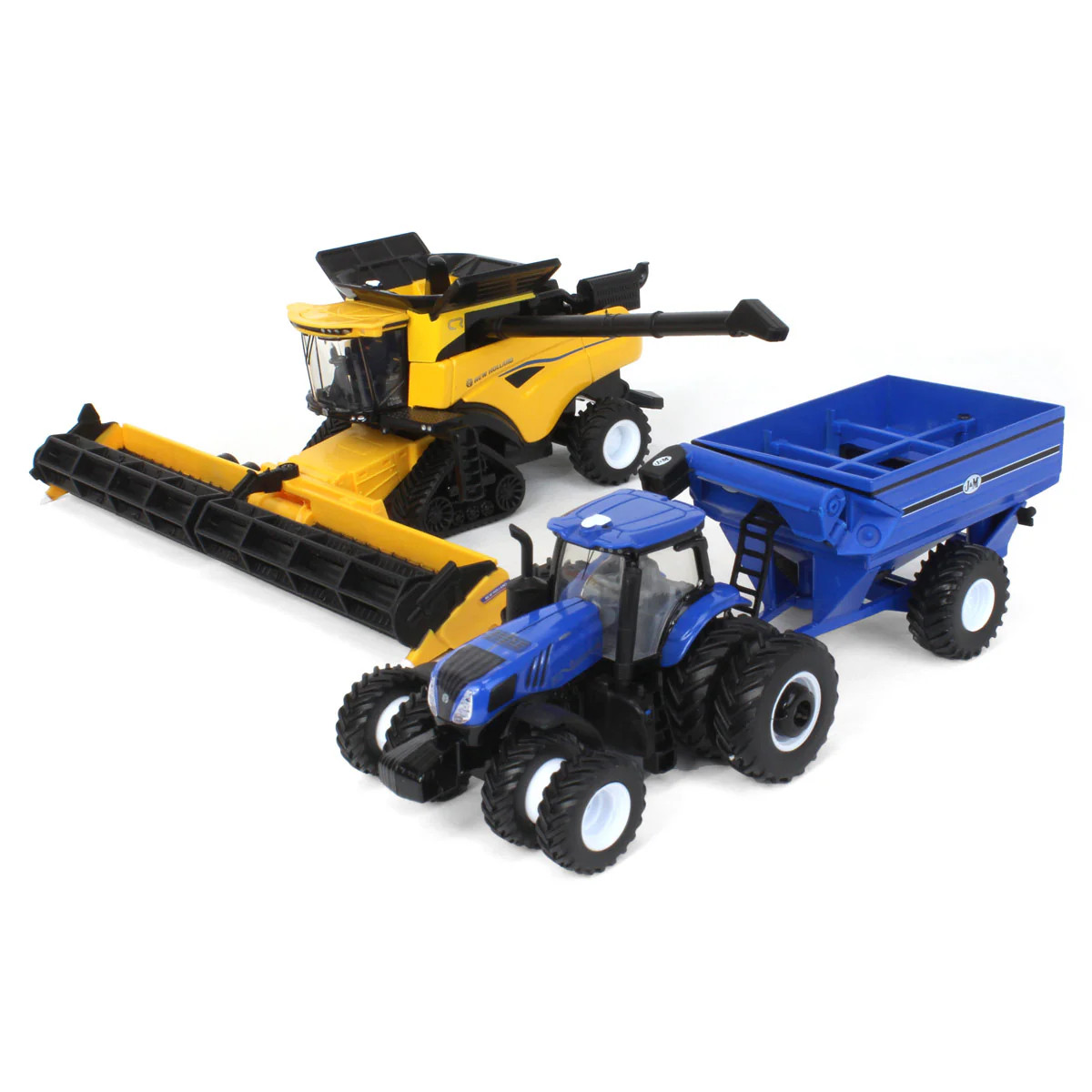 1/64 New Holland CR8.90 Combine, Tractor & J&M Grain Cart Farm Toy Set by ERTL - Image 2