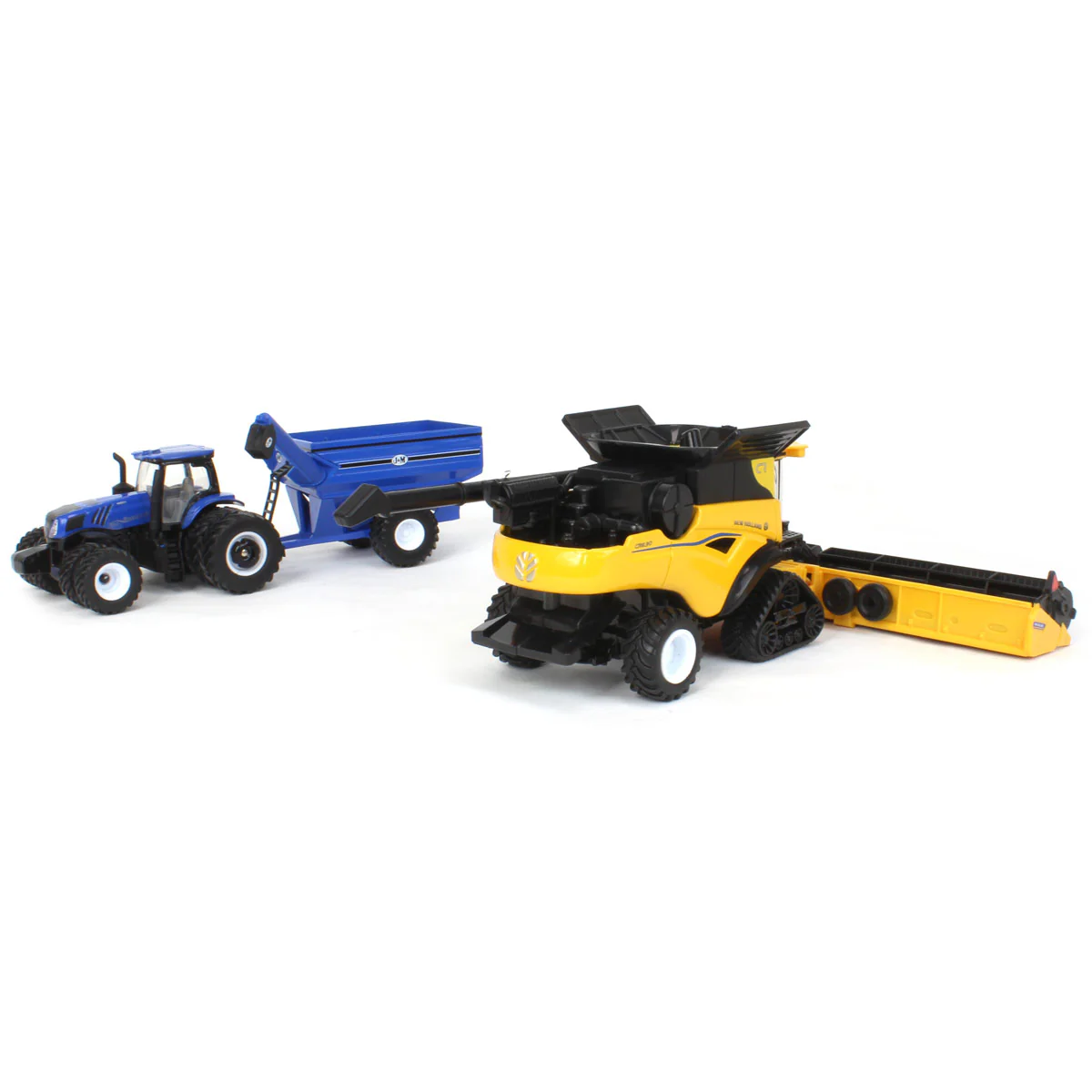 1/64 New Holland CR8.90 Combine, Tractor & J&M Grain Cart Farm Toy Set by ERTL - Image 4