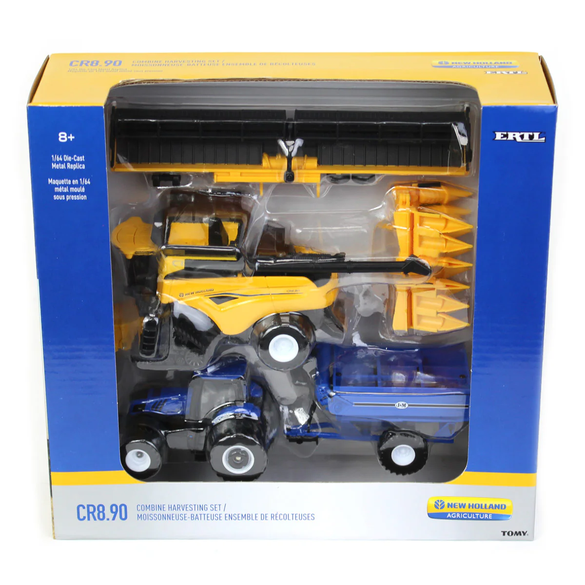 1/64 New Holland CR8.90 Combine, Tractor & J&M Grain Cart Farm Toy Set by ERTL - Image 8