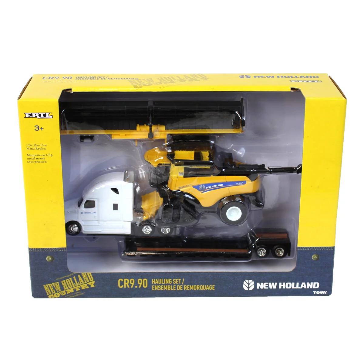 1/64 New Holland CR9.90 Combine on Semi Truck with Lowboy Trailer - Image 2
