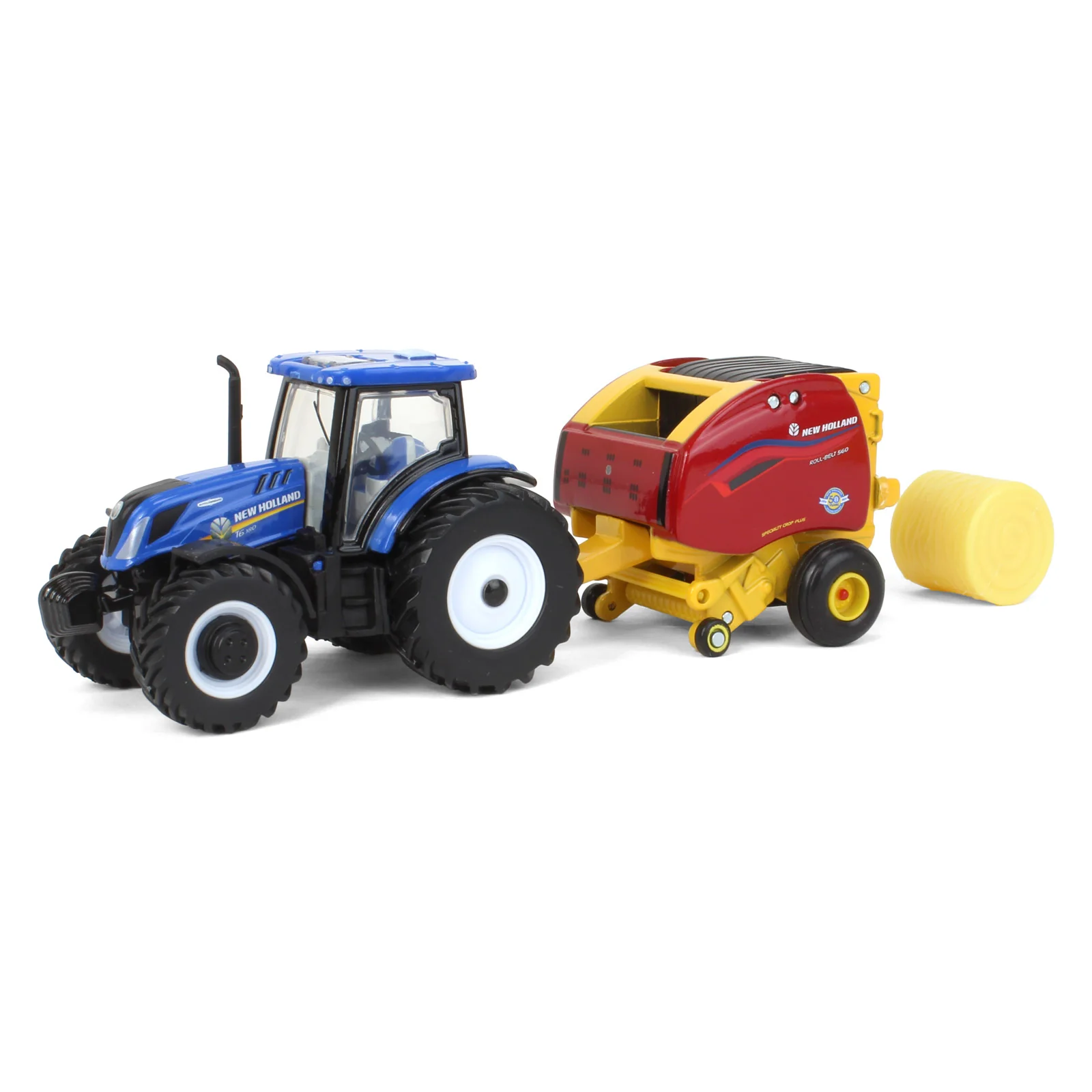 1/64 New Holland T6.180 Tractor with Roll-Belt 560 Round Baler & 6 Bales by ERTL, 50 Years Round Baling, 2024 Farm Show