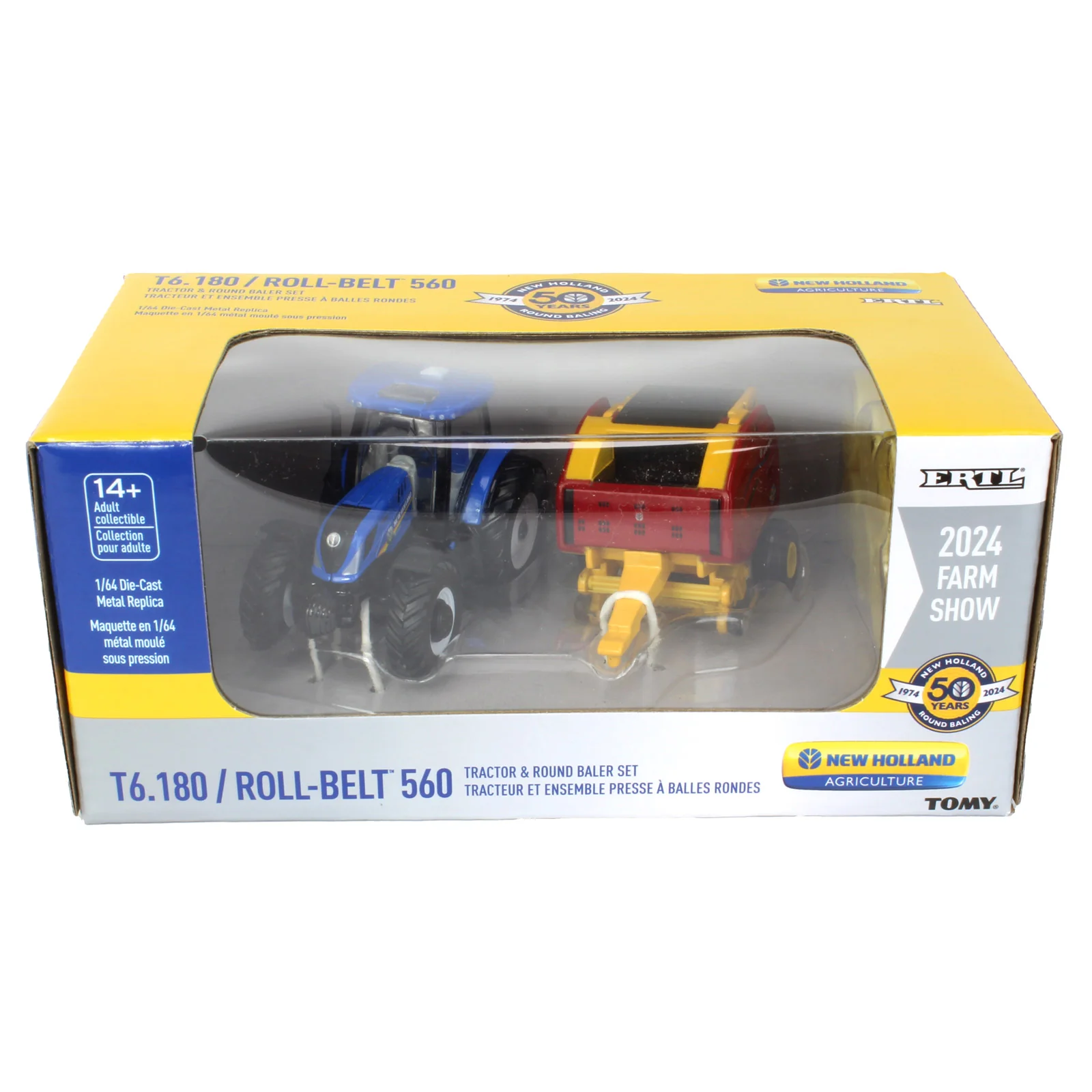 1/64 New Holland T6.180 Tractor with Roll-Belt 560 Round Baler & 6 Bales by ERTL, 50 Years Round Baling, 2024 Farm Show - Image 7