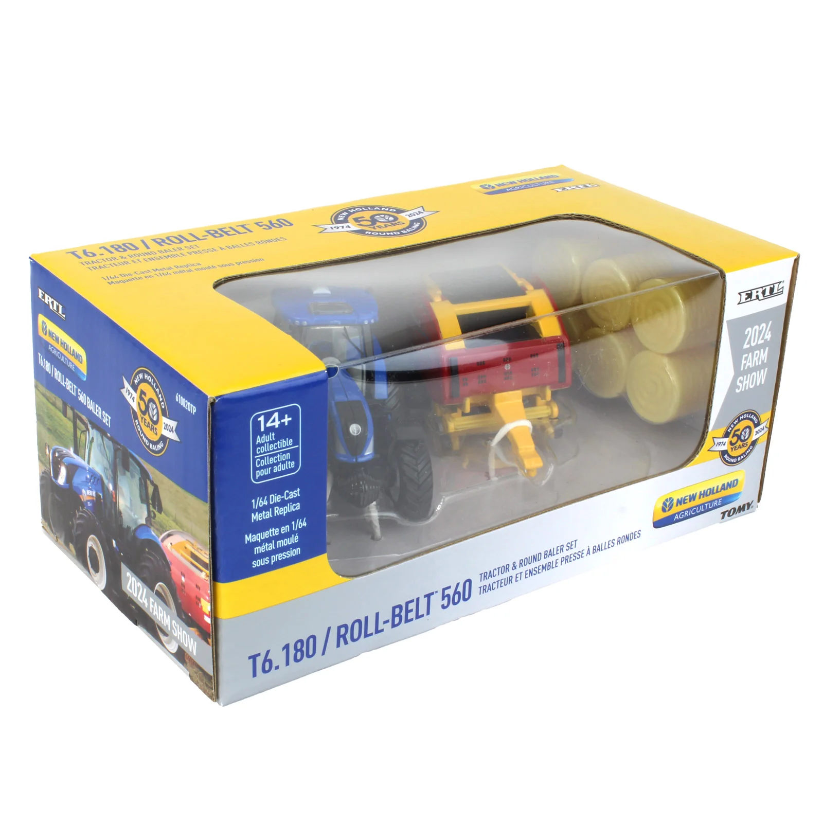 1/64 New Holland T6.180 Tractor with Roll-Belt 560 Round Baler & 6 Bales by ERTL, 50 Years Round Baling, 2024 Farm Show - Image 8