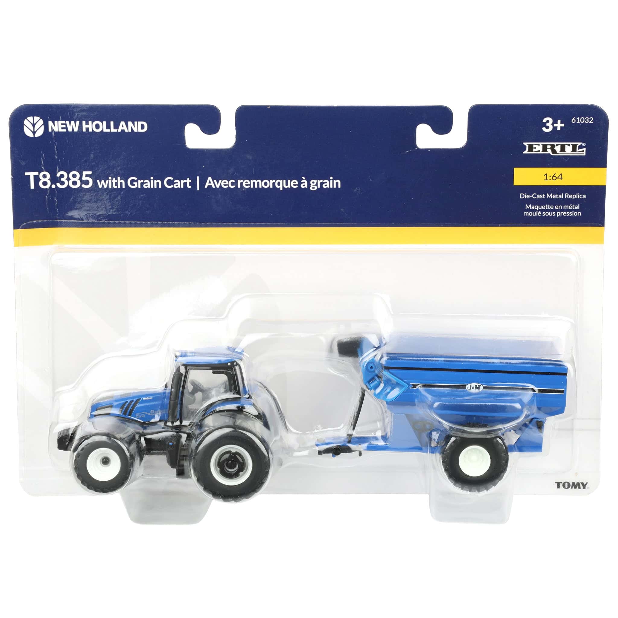 1/64 New Holland T8.385 Tractor with Blue J&M Grain Cart by ERTL - Image 6
