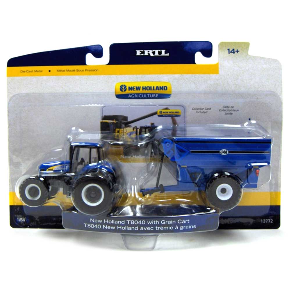 1/64 New Holland T8040 with Rear Duals and Blue J&M Grain Cart - Image 2
