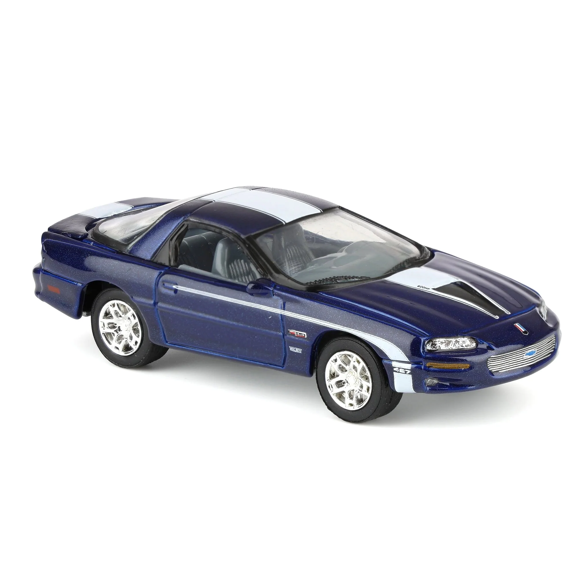 1/64 Nickey 2002 Chevrolet Camaro ZL1, Metallic Blue with White Stripes, Johnny Lightning Muscle Car Series - Image 2