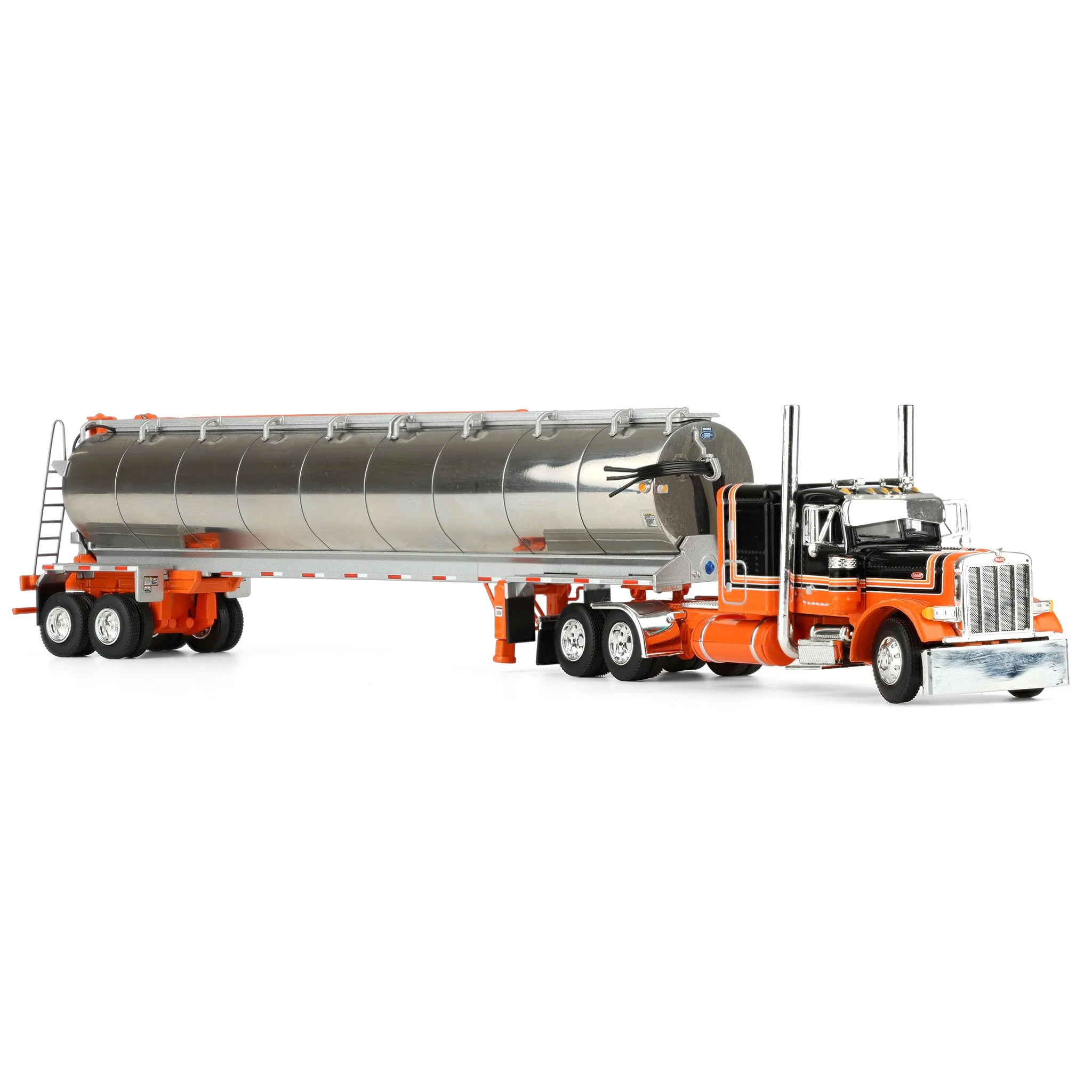 1/64 Orange/Black Peterbilt 379 with 48in Flattop Sleeper & Walinga Feed Trailer, DCP by First Gear - Image 2
