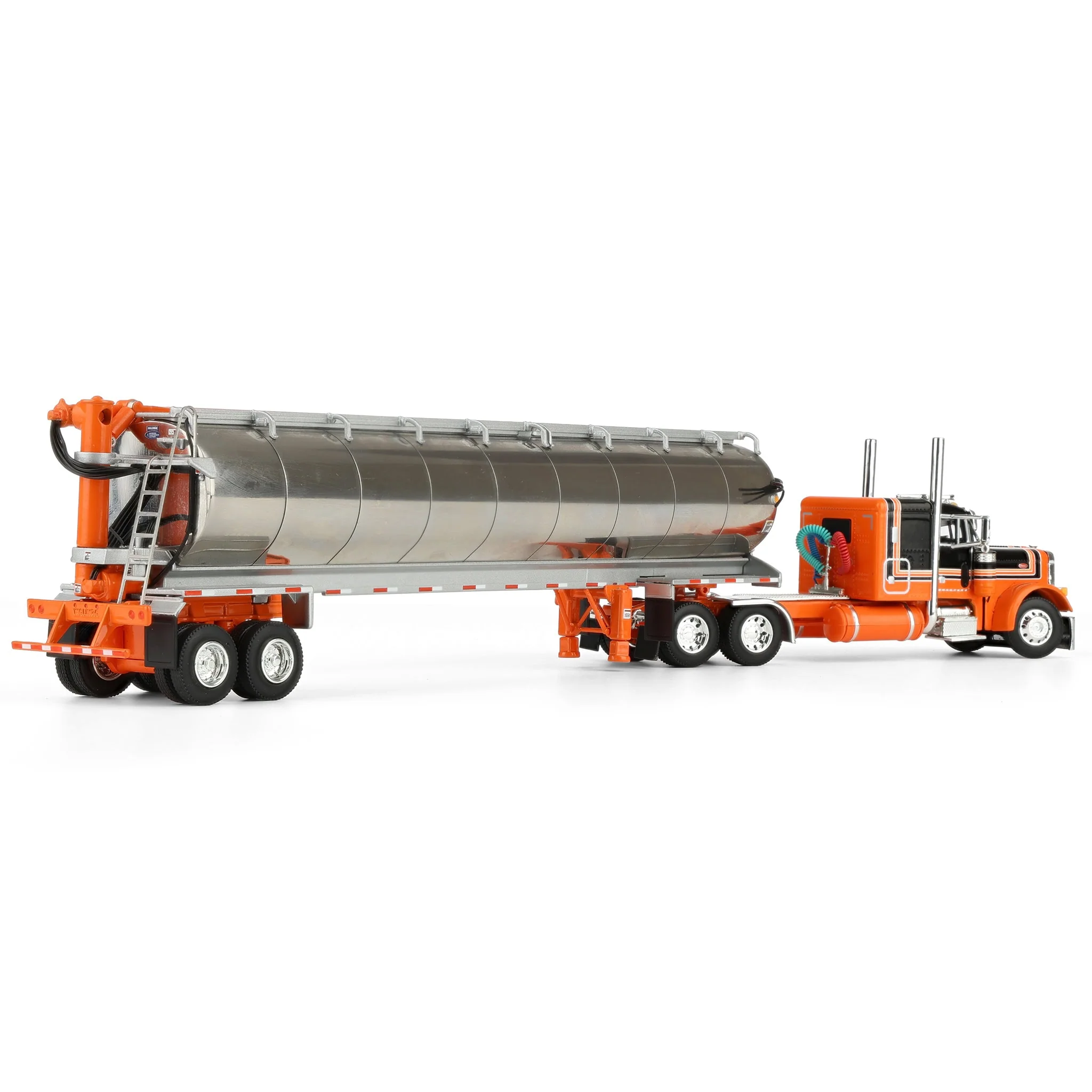 1/64 Orange/Black Peterbilt 379 with 48in Flattop Sleeper & Walinga Feed Trailer, DCP by First Gear - Image 3