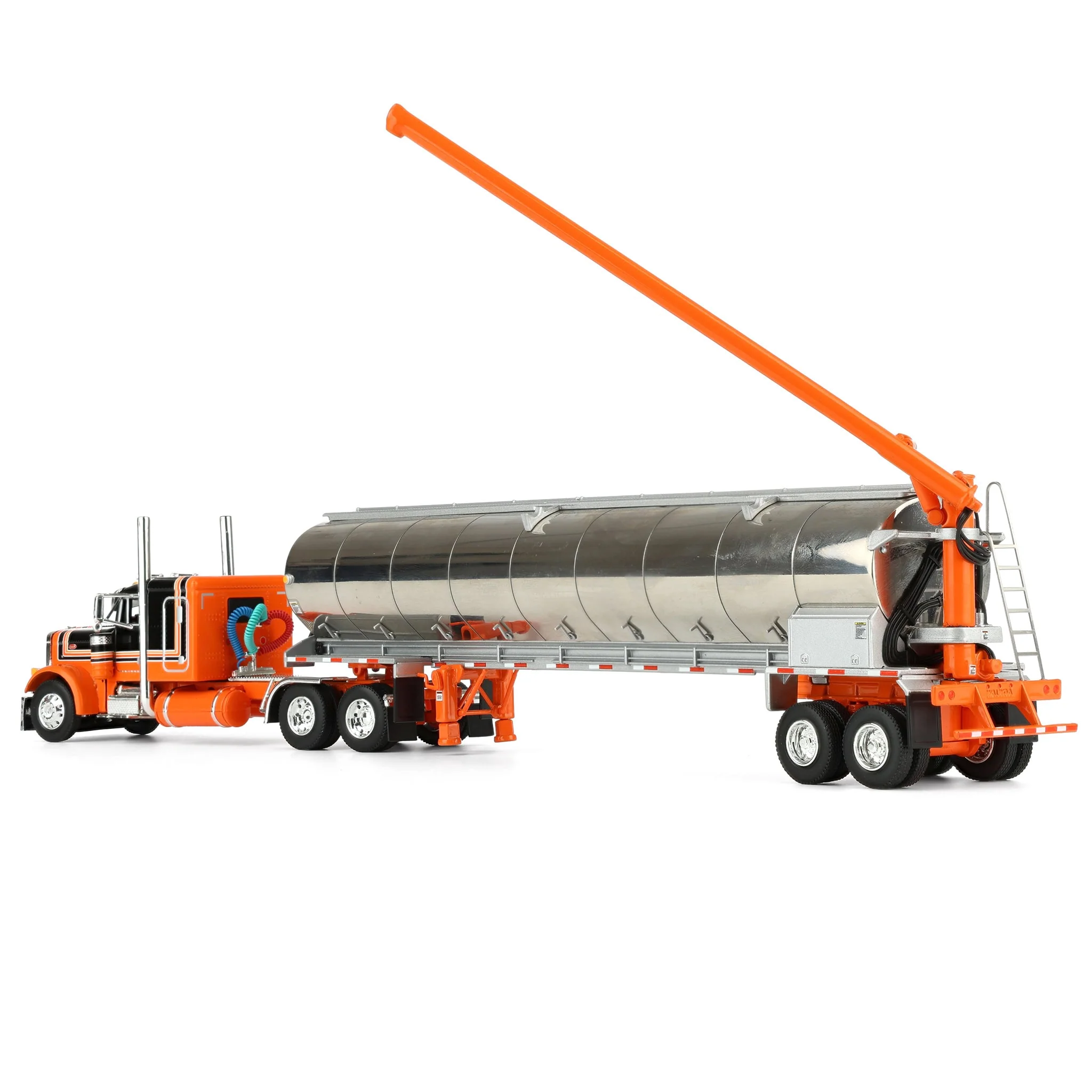 1/64 Orange/Black Peterbilt 379 with 48in Flattop Sleeper & Walinga Feed Trailer, DCP by First Gear - Image 4