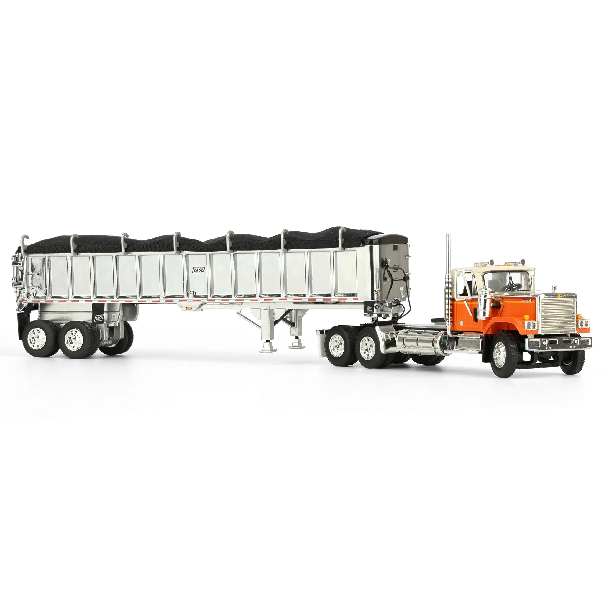 1/64 Orange Chevrolet Bison Day Cab with East End Dump Trailer, DCP by First Gear - Image 2